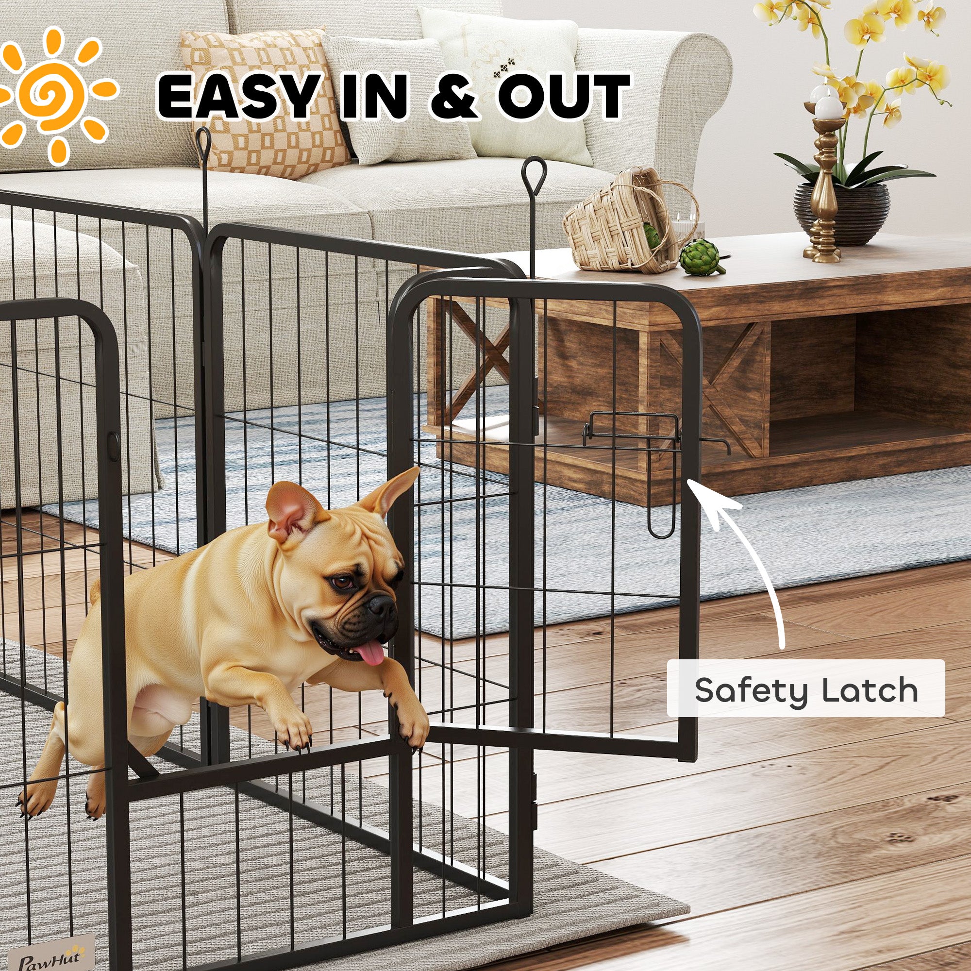 8 Panels Dog Playpen, 22"W x 24"H Heavy Duty Pet Fence with Door & Strap for Indoor Outdoor Backyard Garden, Portable & Foldable Puppy Pet Playpen for Small Dogs