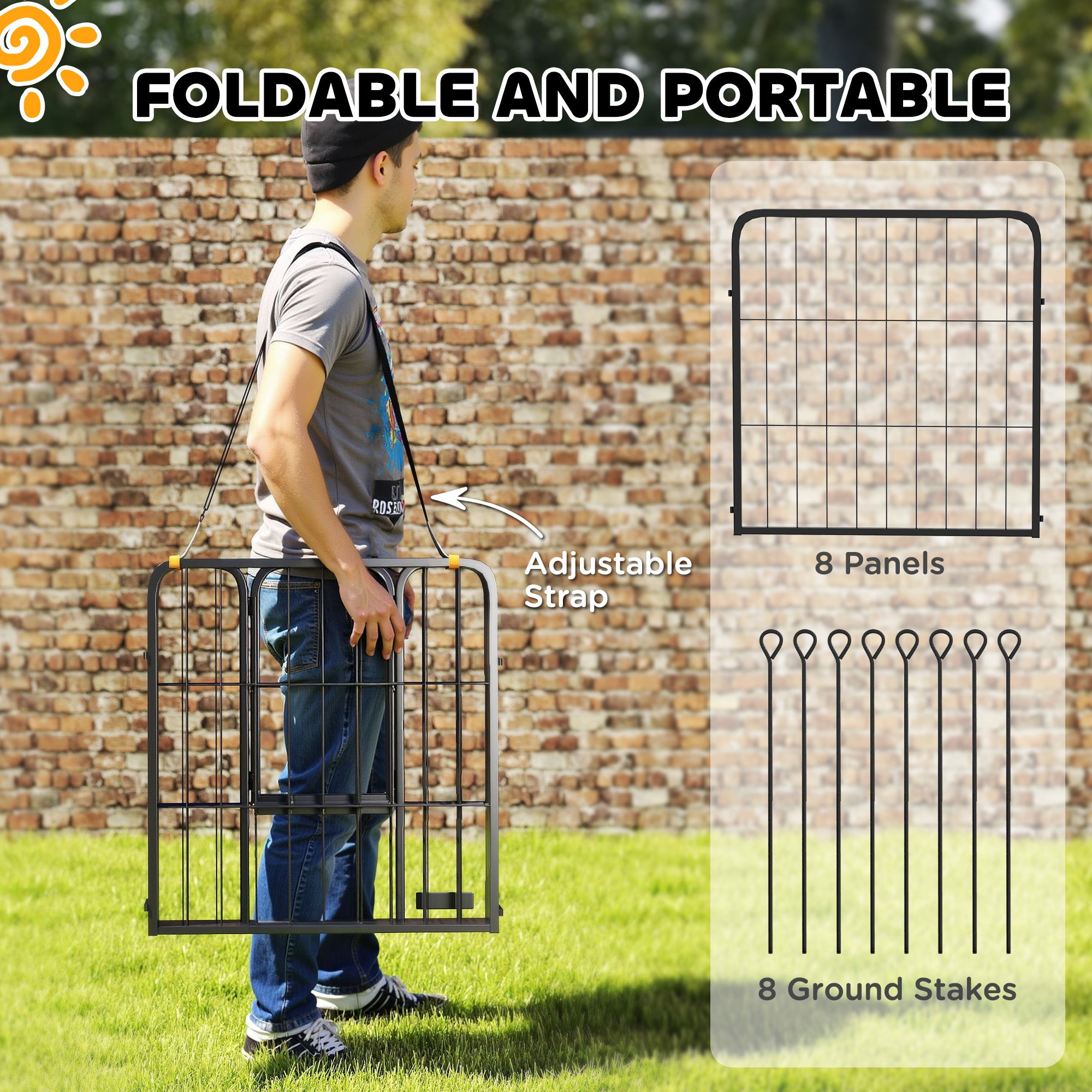 8 Panels Dog Playpen, 22"W x 24"H Heavy Duty Pet Fence with Door & Strap for Indoor Outdoor Backyard Garden, Portable & Foldable Puppy Pet Playpen for Small Dogs