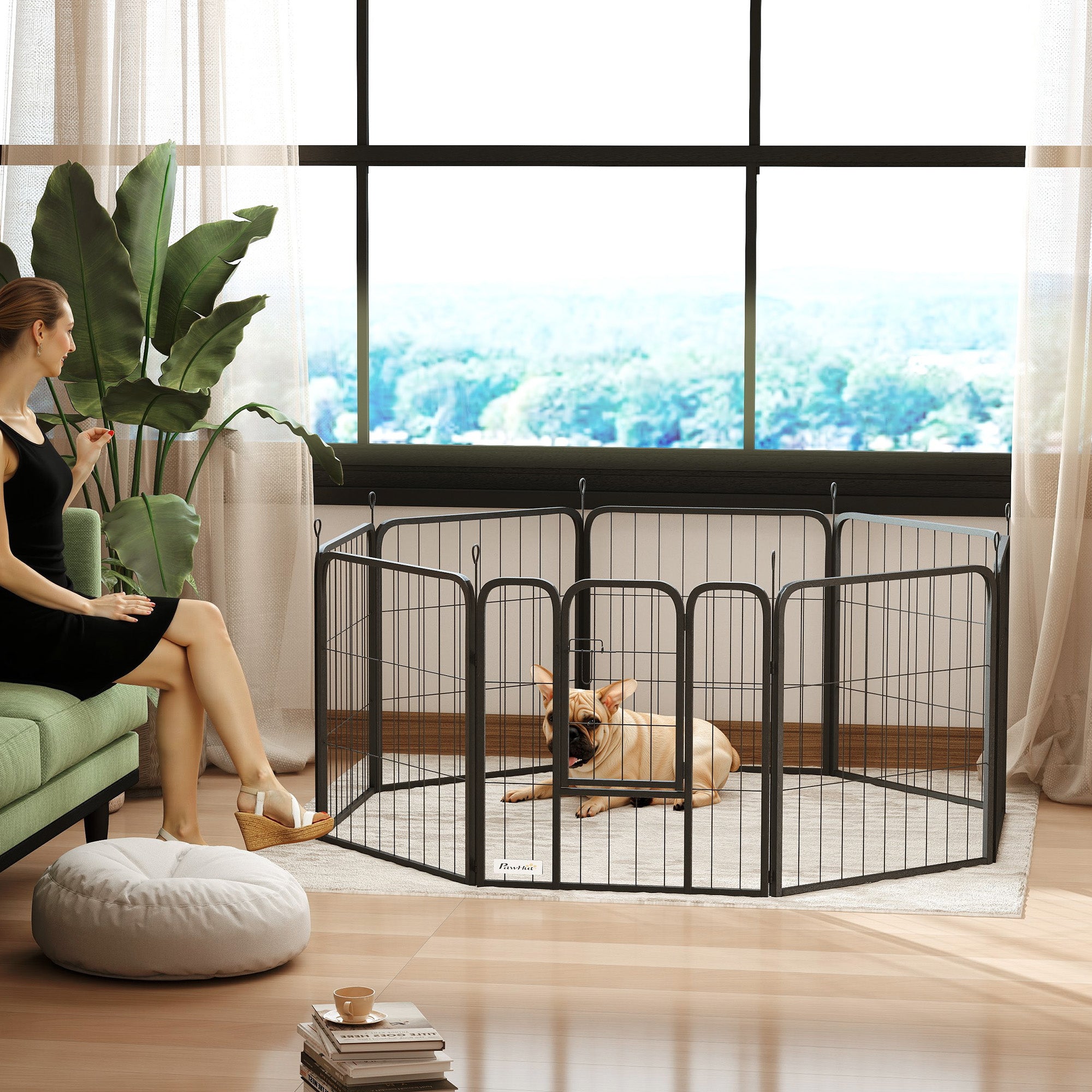 8 Panels Dog Playpen, 22"W x 24"H Heavy Duty Pet Fence with Door & Strap for Indoor Outdoor Backyard Garden, Portable & Foldable Puppy Pet Playpen for Small Dogs