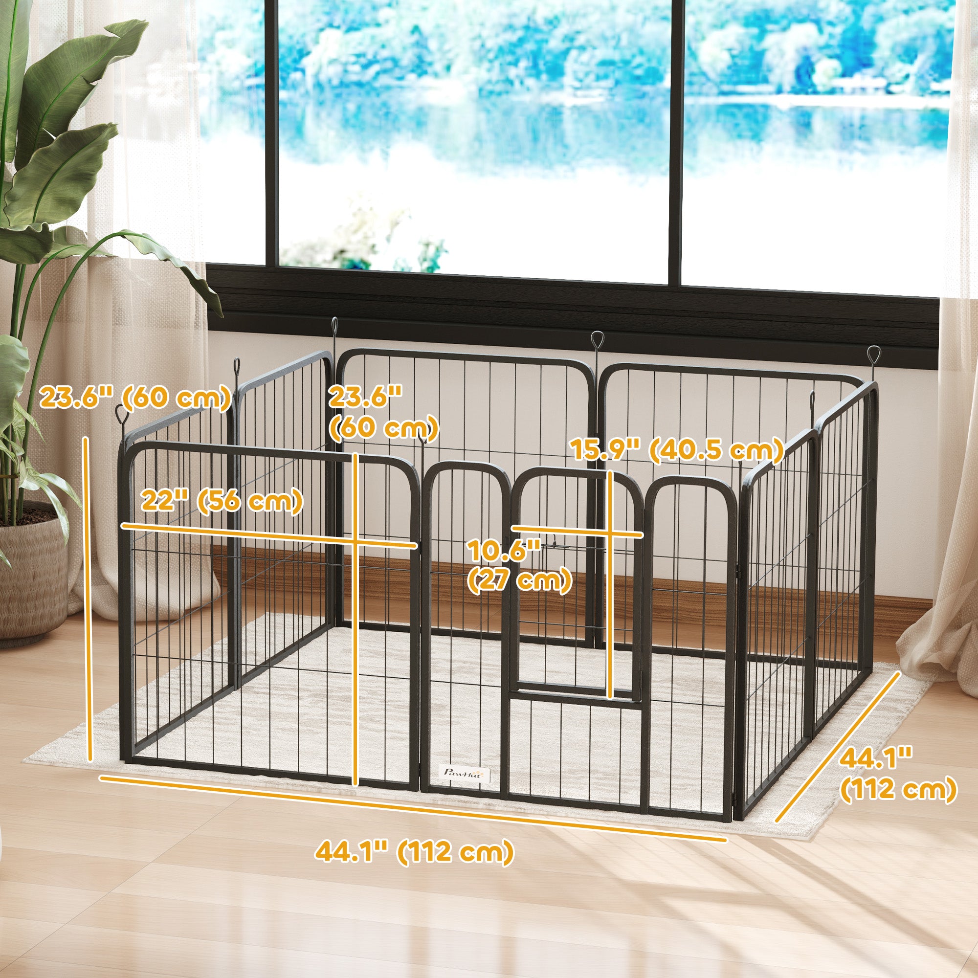 8 Panels Dog Playpen, 22"W x 24"H Heavy Duty Pet Fence with Door & Strap for Indoor Outdoor Backyard Garden, Portable & Foldable Puppy Pet Playpen for Small Dogs