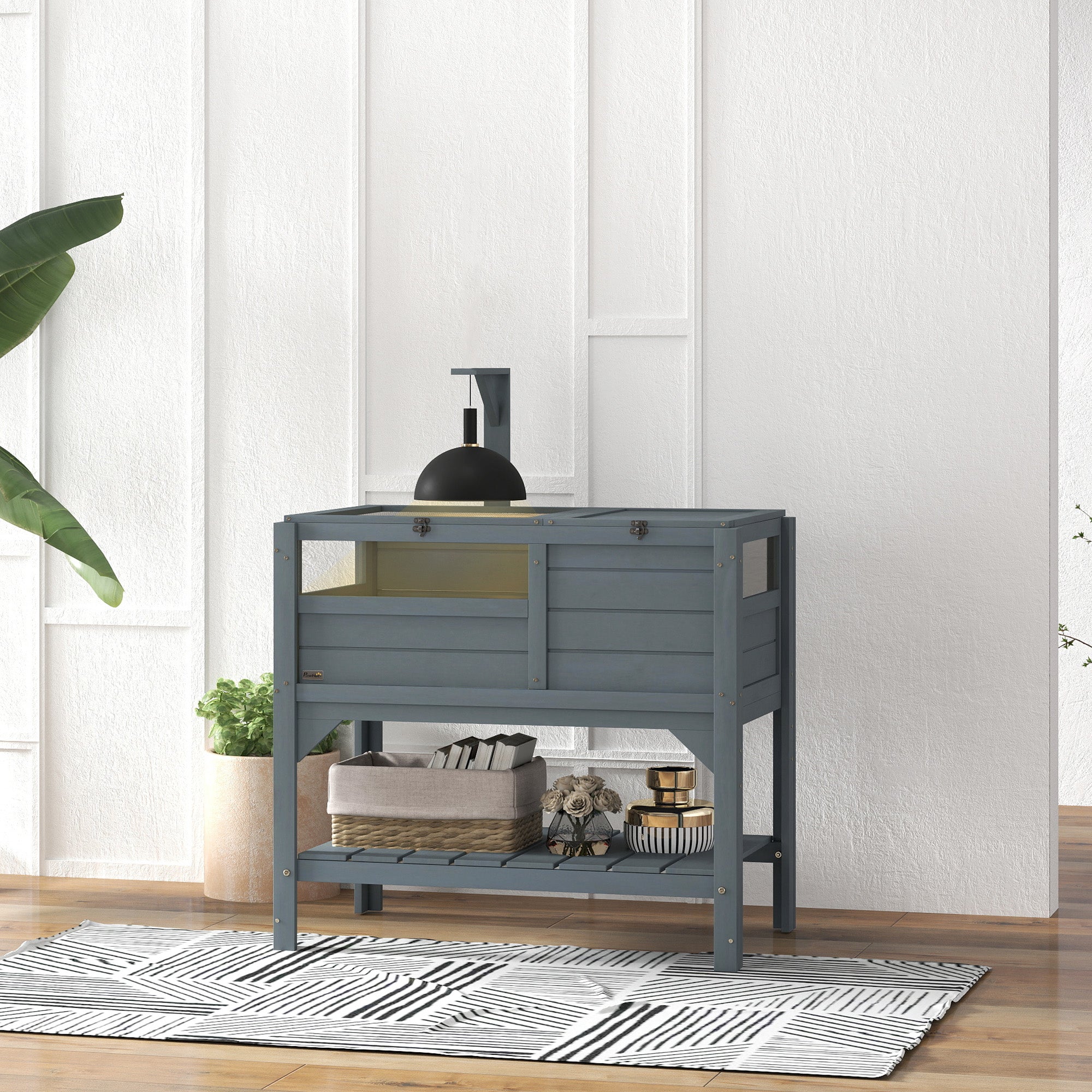 Wooden Tortoise House Habitat with Shelf, Tortoise Enclosure for Small Animals with Light Support Frame, Reptile Cage with Tray for Indoor Use, 33" L x 20" W x 41" H