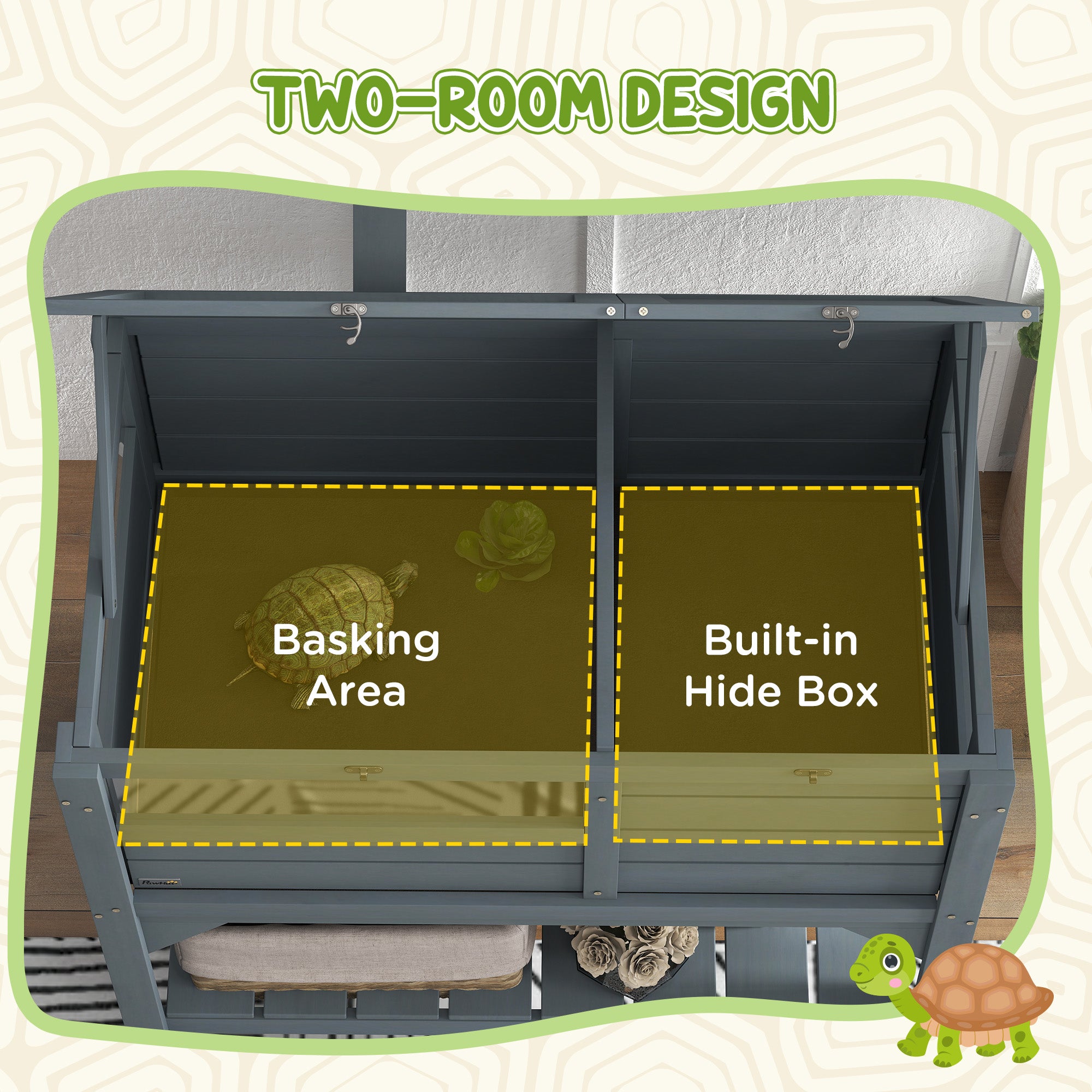 Wooden Tortoise House Habitat with Shelf, Tortoise Enclosure for Small Animals with Light Support Frame, Reptile Cage with Tray for Indoor Use, 33" L x 20" W x 41" H