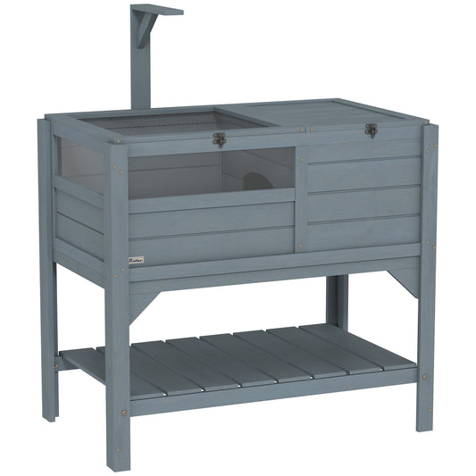 Wooden Tortoise House Habitat with Shelf, Tortoise Enclosure for Small Animals with Light Support Frame, Reptile Cage with Tray for Indoor Use, 33" L x 20" W x 41" H