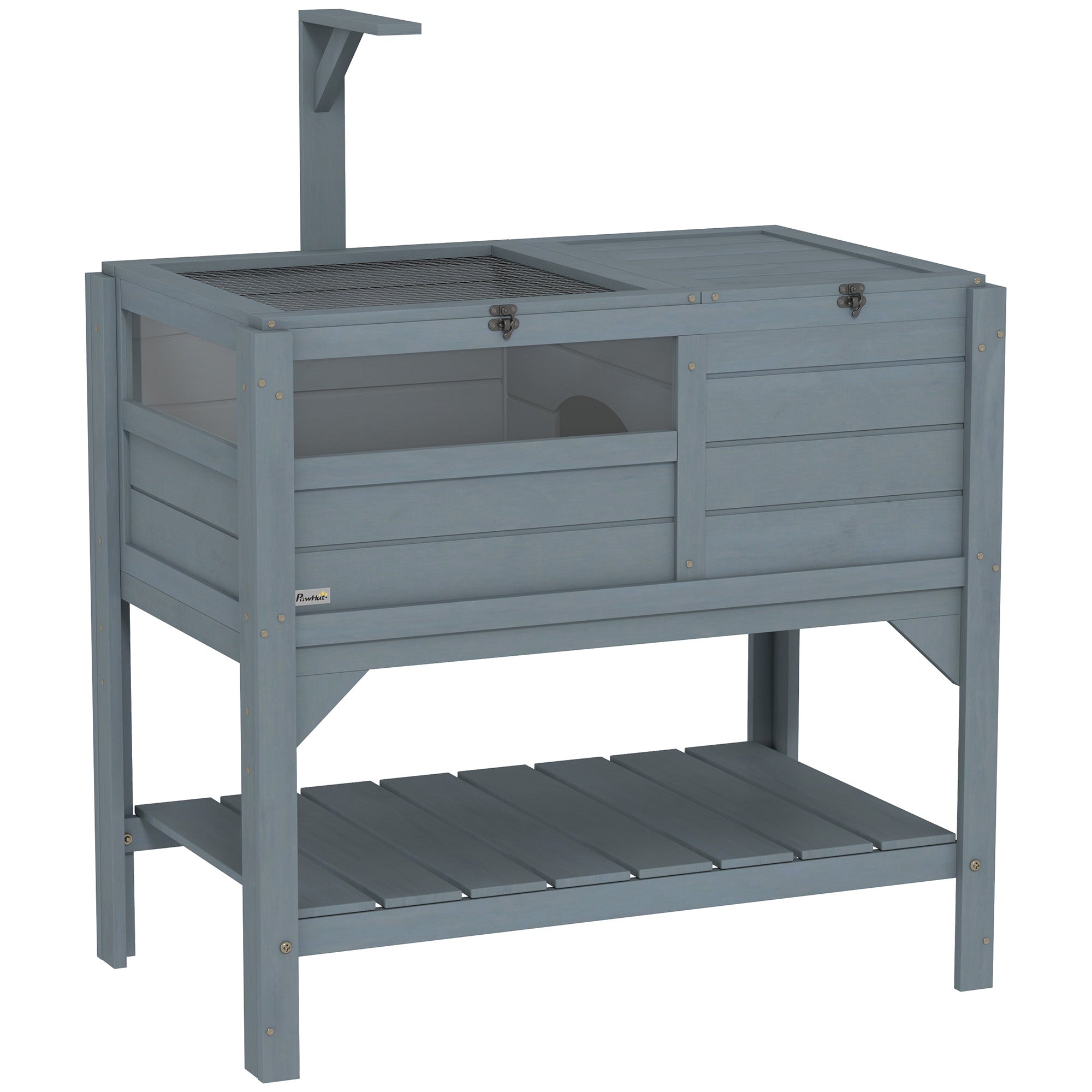 Wooden Tortoise House Habitat with Shelf, Tortoise Enclosure for Small Animals with Light Support Frame, Reptile Cage with Tray for Indoor Use, 33" L x 20" W x 41" H