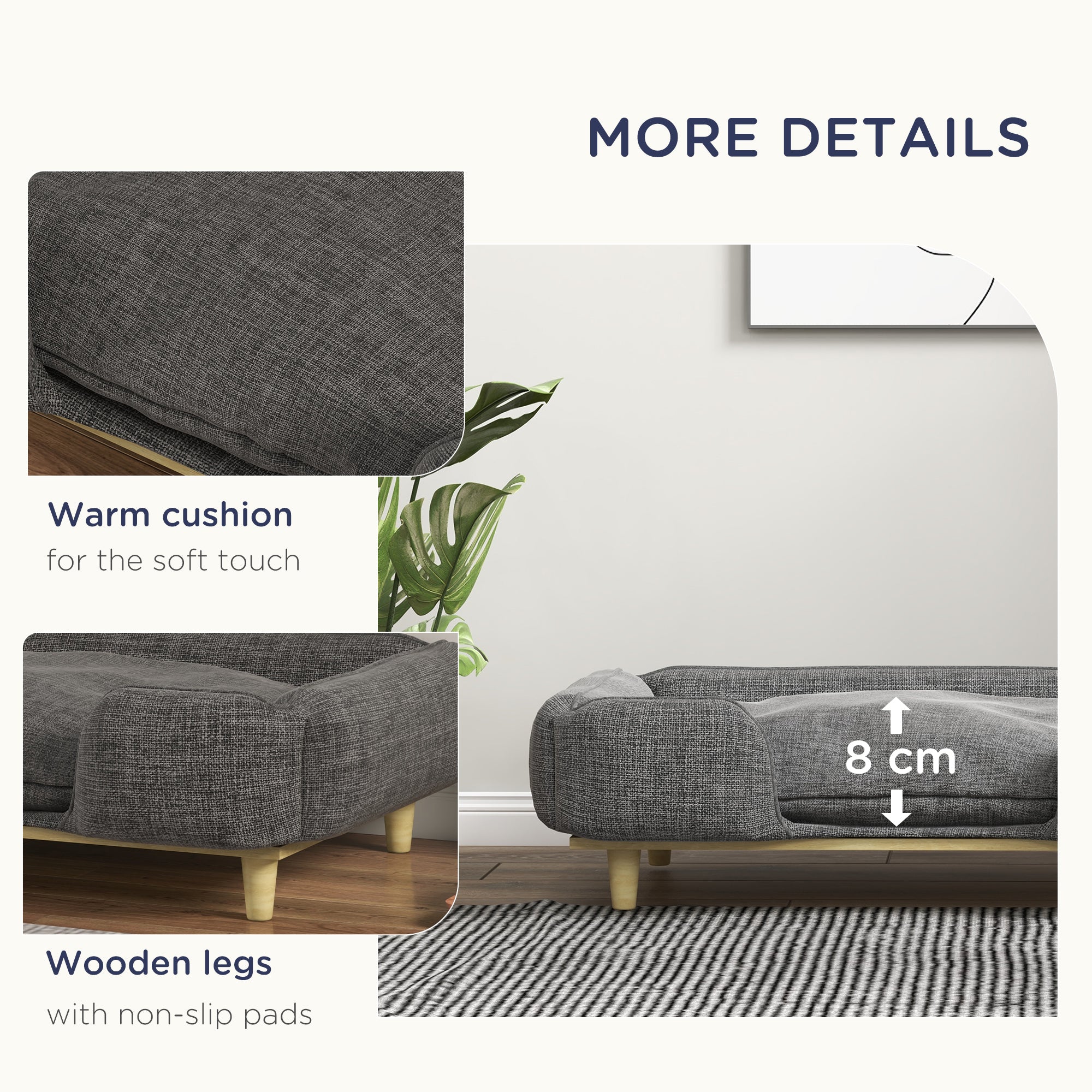 Dog Sofa, Elevated Dog Couch for Large Dogs, Removable Washable Pet Sofa Cat Bed with Anti-slip Foot Pads, Dark Grey