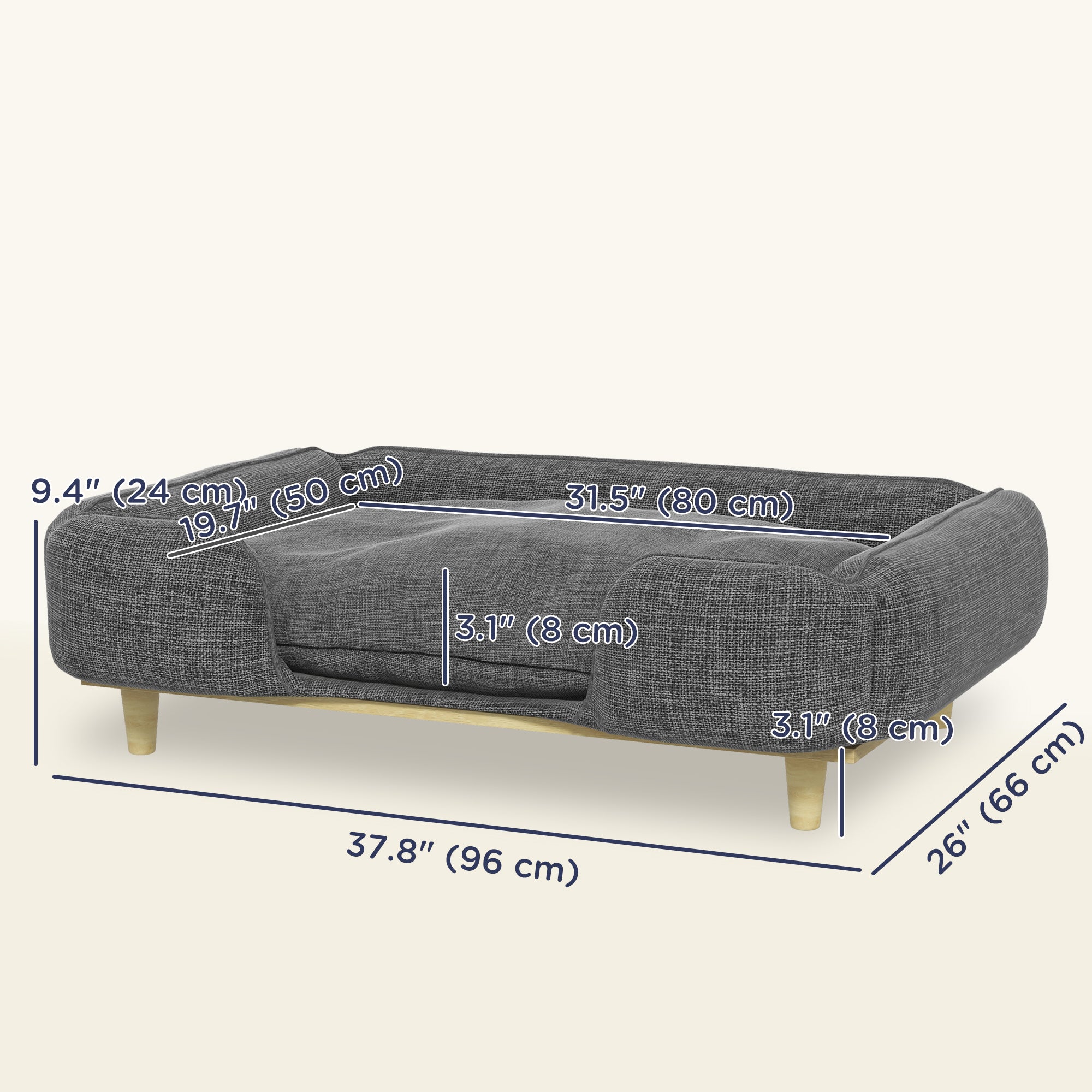 Dog Sofa, Elevated Dog Couch for Large Dogs, Removable Washable Pet Sofa Cat Bed with Anti-slip Foot Pads, Dark Grey