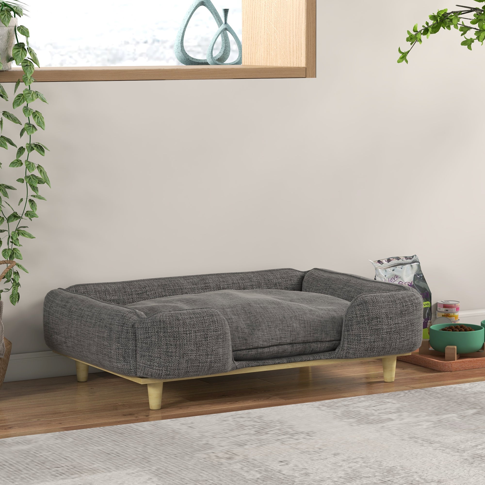 Dog Sofa, Elevated Dog Couch for Large Dogs, Removable Washable Pet Sofa Cat Bed with Anti-slip Foot Pads, Dark Grey