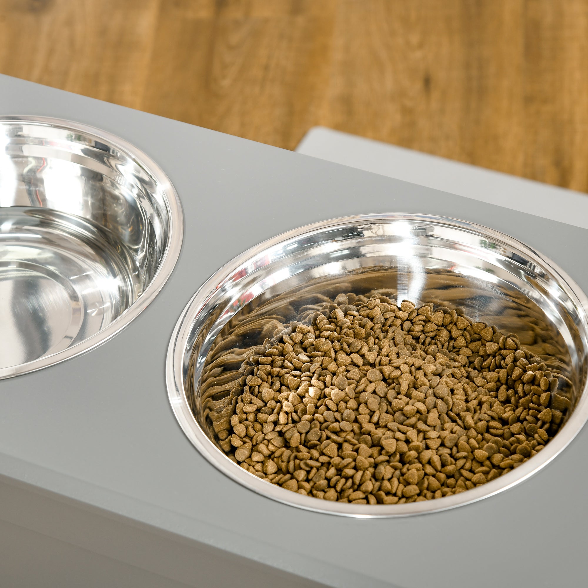 Elevated Dog Bowls for Large Dogs with Storage Dog Pet Diner Function 2 Stainless Steel Dog Bowls Elevated Base for Big-sized Dogs and Other Large Pets, Grey