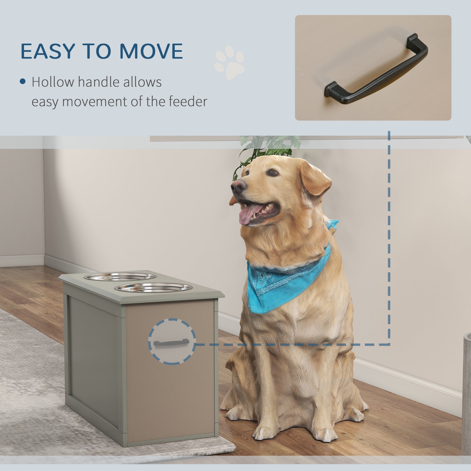 Elevated Dog Bowls for Large Dogs with Storage Dog Pet Diner Function 2 Stainless Steel Dog Bowls Elevated Base for Big-sized Dogs and Other Large Pets, Grey