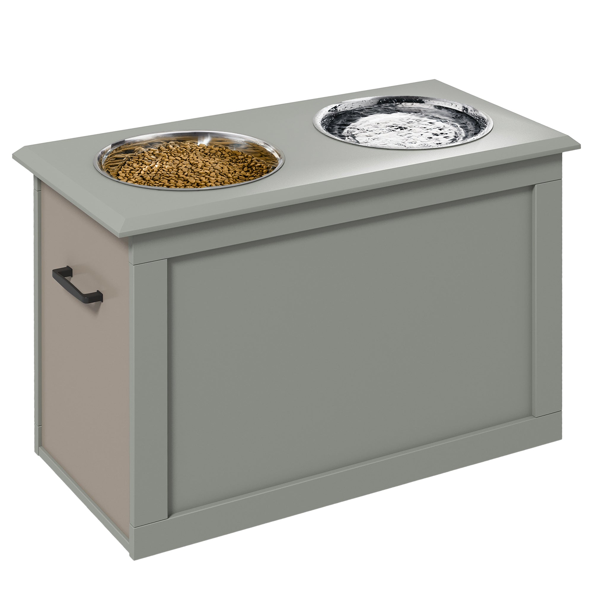 Elevated Dog Bowls for Large Dogs with Storage Dog Pet Diner Function 2 Stainless Steel Dog Bowls Elevated Base for Big-sized Dogs and Other Large Pets, Grey