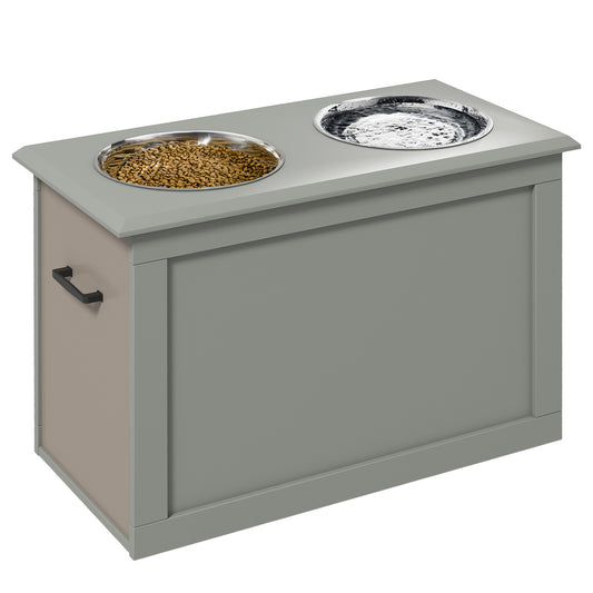 Elevated Dog Bowls for Large Dogs with Storage Dog Pet Diner Function 2 Stainless Steel Dog Bowls Elevated Base for Big-sized Dogs and Other Large Pets, Grey