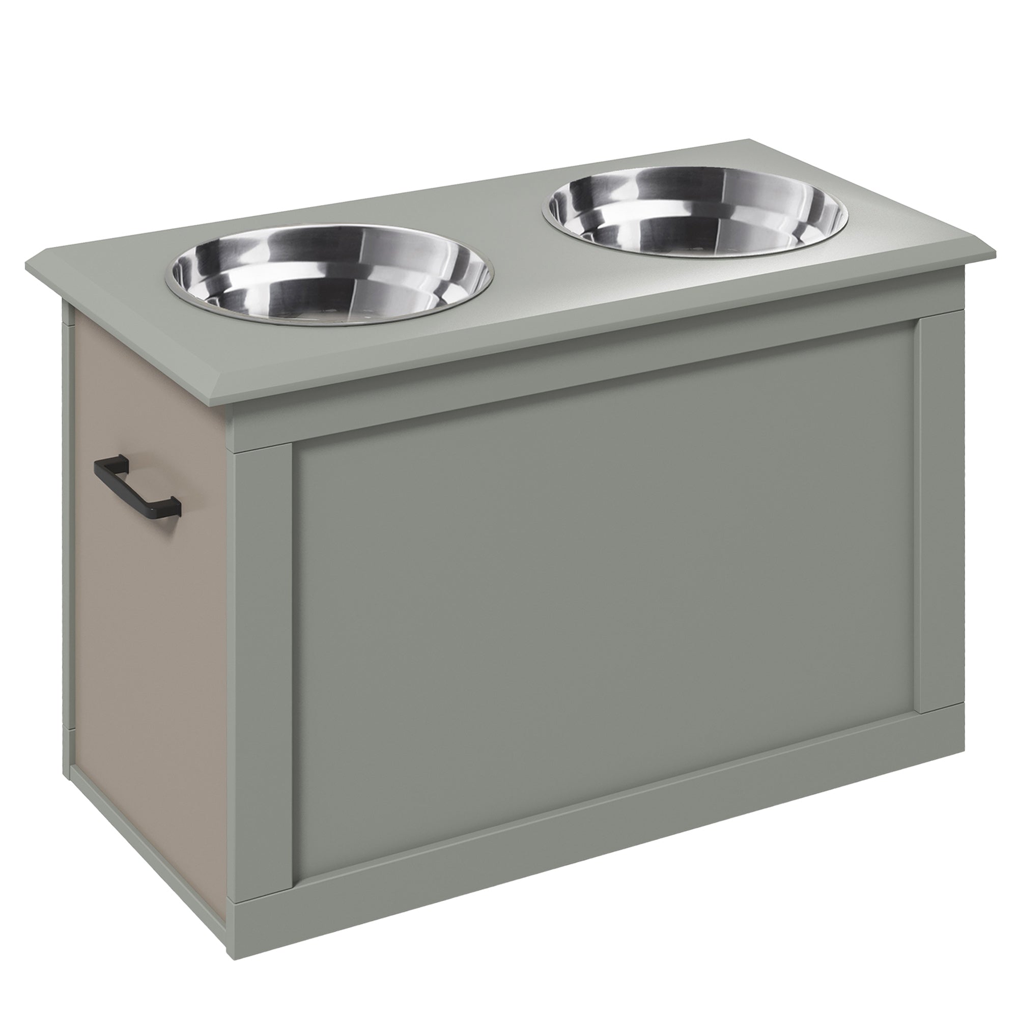 Elevated Dog Bowls for Large Dogs with Storage Dog Pet Diner Function 2 Stainless Steel Dog Bowls Elevated Base for Big-sized Dogs and Other Large Pets, Grey