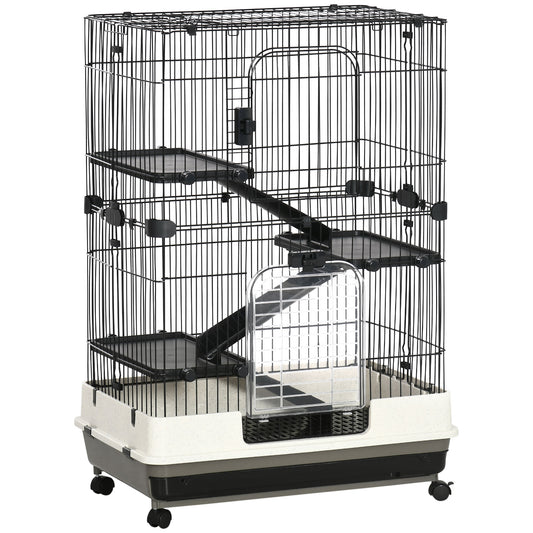 45"H 4-Level Small Animal Cage Rabbit Hutch with Universal Lockable Wheels, Slide-out Tray for Bunny, Chinchillas, Ferret, Black