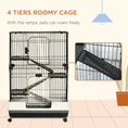 Load image into Gallery viewer, 45"H 4-Level Small Animal Cage Rabbit Hutch with Universal Lockable Wheels, Slide-out Tray for Bunny, Chinchillas, Ferret, Black
