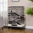 Load image into Gallery viewer, 45"H 4-Level Small Animal Cage Rabbit Hutch with Universal Lockable Wheels, Slide-out Tray for Bunny, Chinchillas, Ferret, Black
