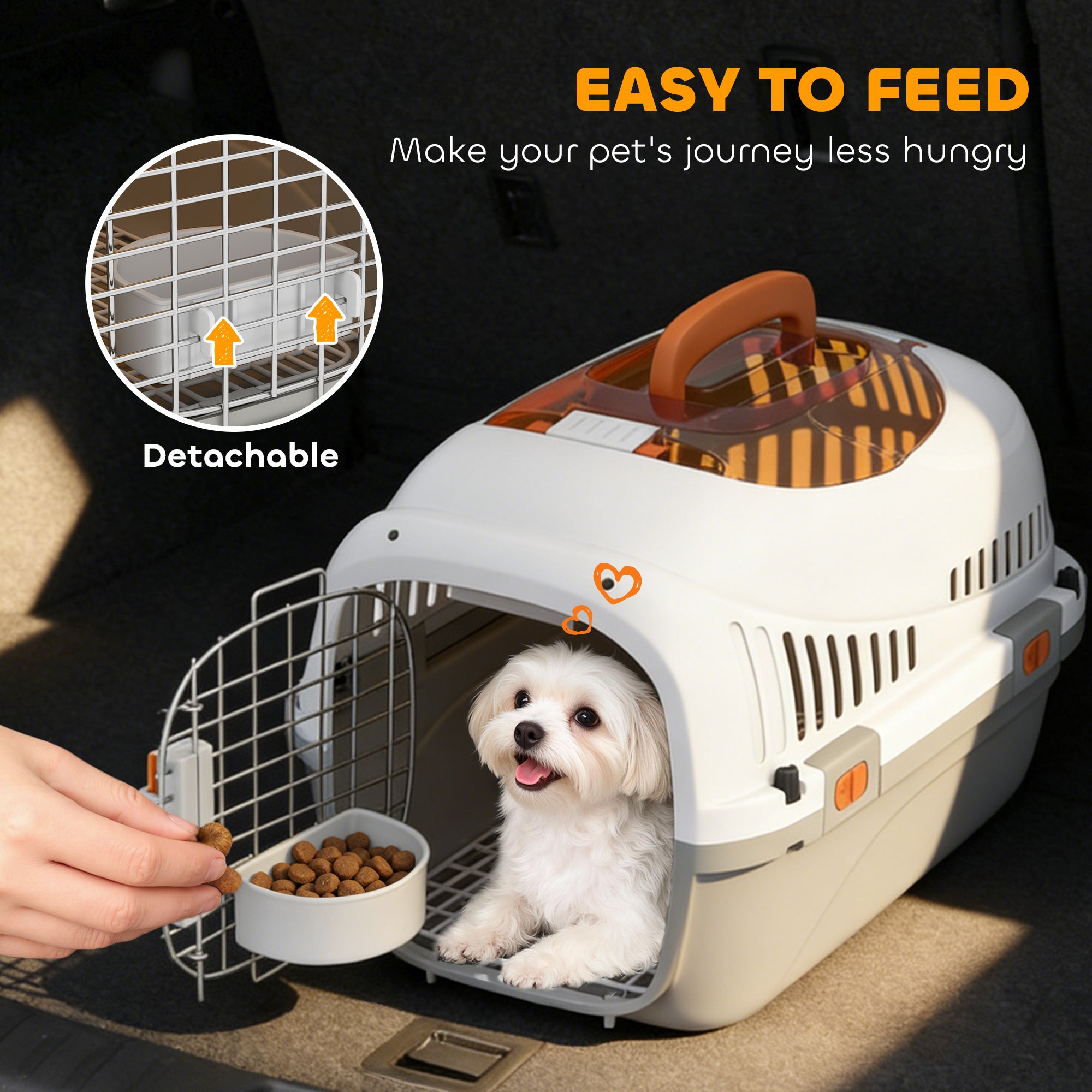 Hard-Sided Travel Pet Carrier, Plastic Dog and Cat Kennel for Small Dogs and Cats, Portable Crate with Steel Wire Door, Feed Bowl, Secure Lock for Car, Airplane, Outdoor