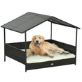 Load image into Gallery viewer, Rattan Dog House Outdoor with Shade Canopy, Elevated Wicker Dog Bed with Soft Cushion Washable Cover, for Medium Large Dogs, Cream White
