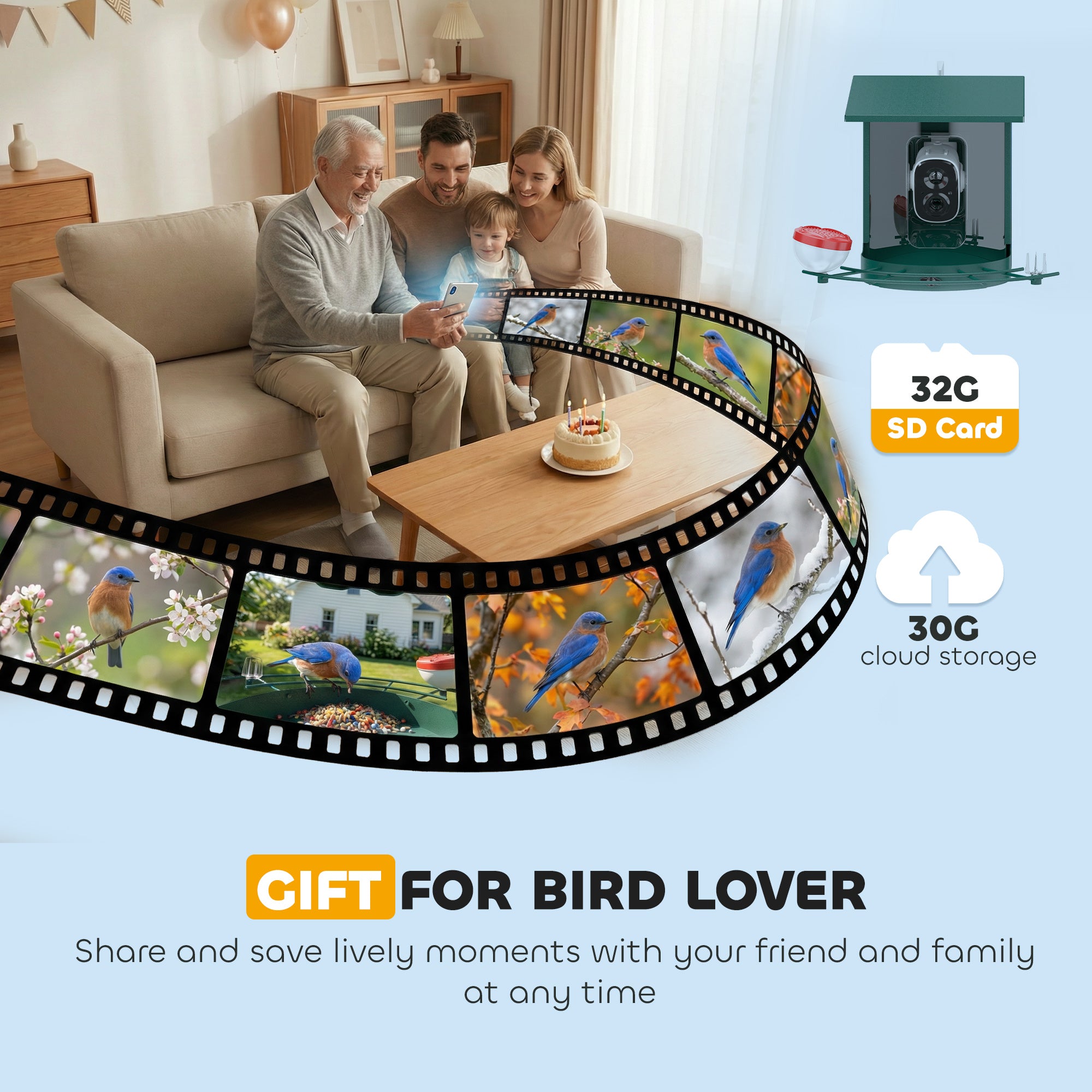 Smart Bird Feeder with Camera, AI Identify 16000+ Birds, 2K HD Live Video, Auto Video Capture, Motion Detection, Instant Arrival Alerts, 3W Solar Powered, Bird Lover Gifts