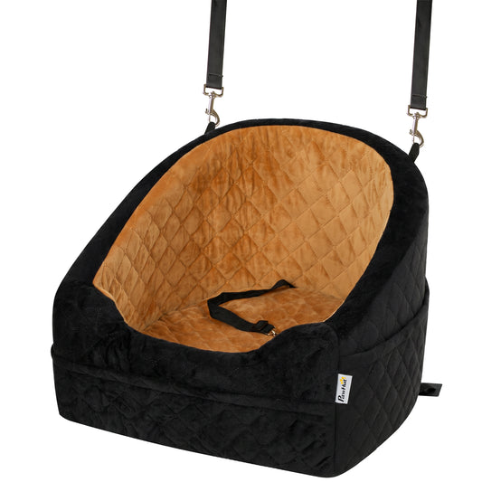 Dog Car Seat for Small Breeds Under 10kg, Dog Booster Seat Detachable Washable with Seat Belt, Thick Cushion, Portable Pet Travel Bed with Storage Pockets, Brown