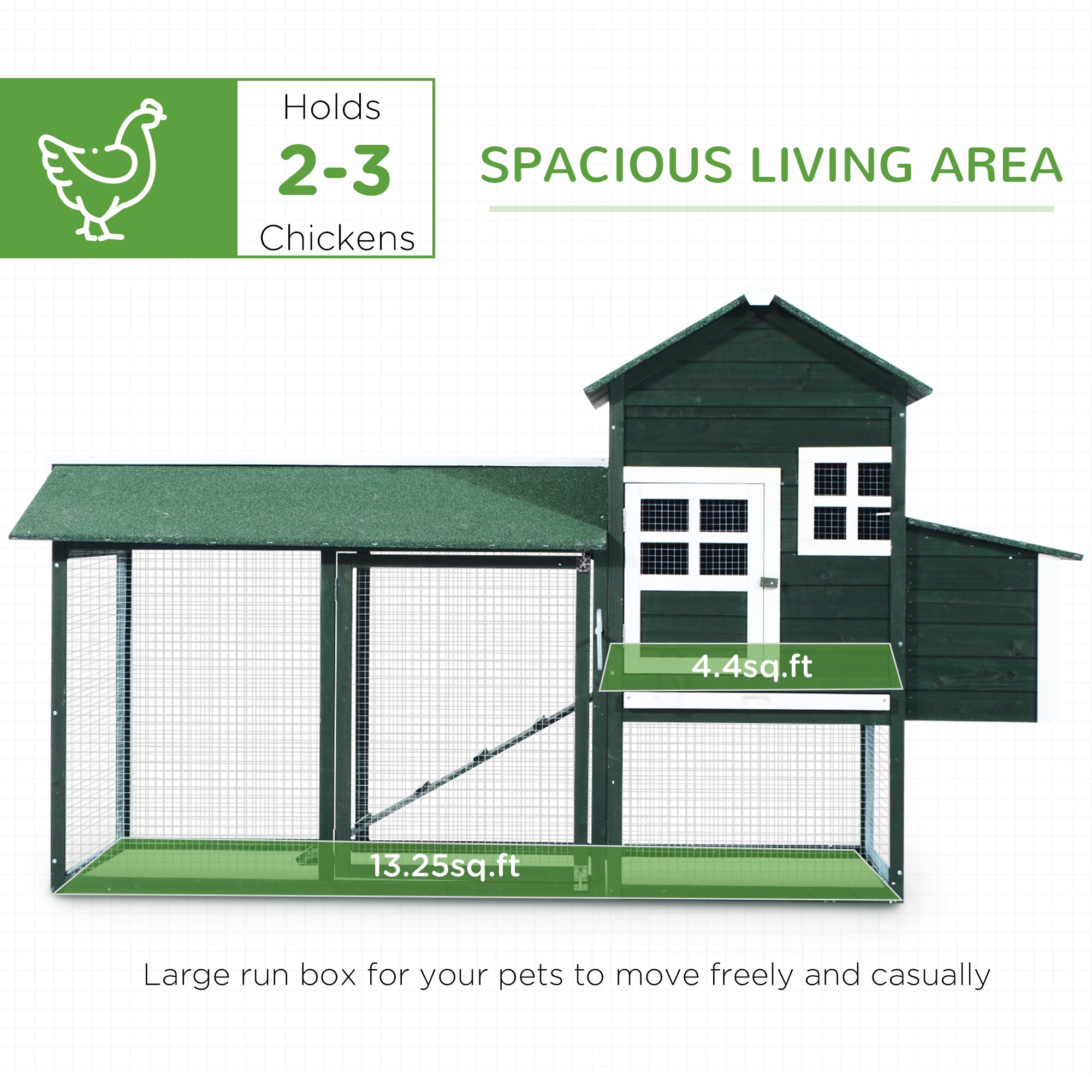 84" Chicken Coop Wooden Hen House Rabbit Hutch Poultry Cage Pen Outdoor Backyard with Nesting Box and Run, Green