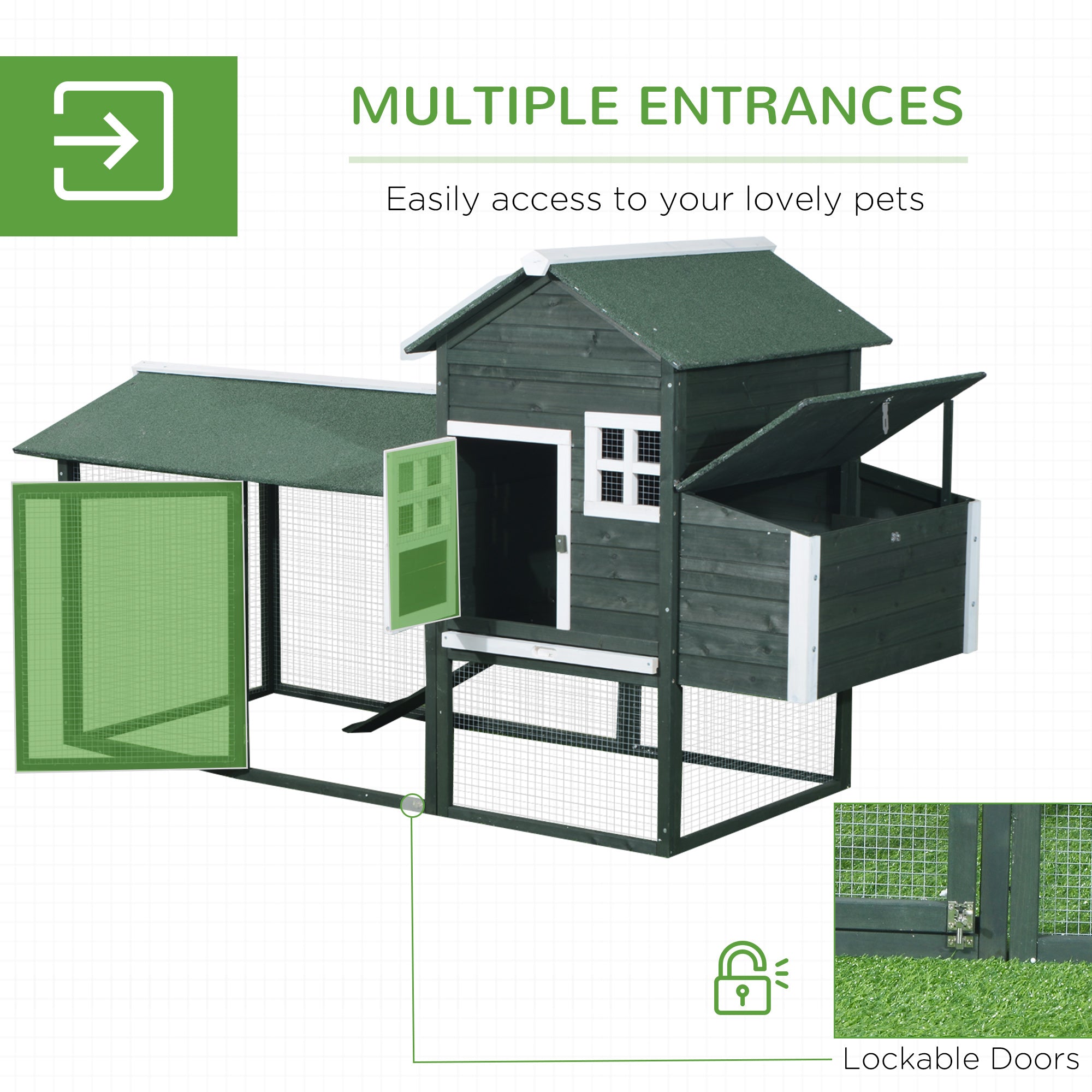 84" Chicken Coop Wooden Hen House Rabbit Hutch Poultry Cage Pen Outdoor Backyard with Nesting Box and Run, Green