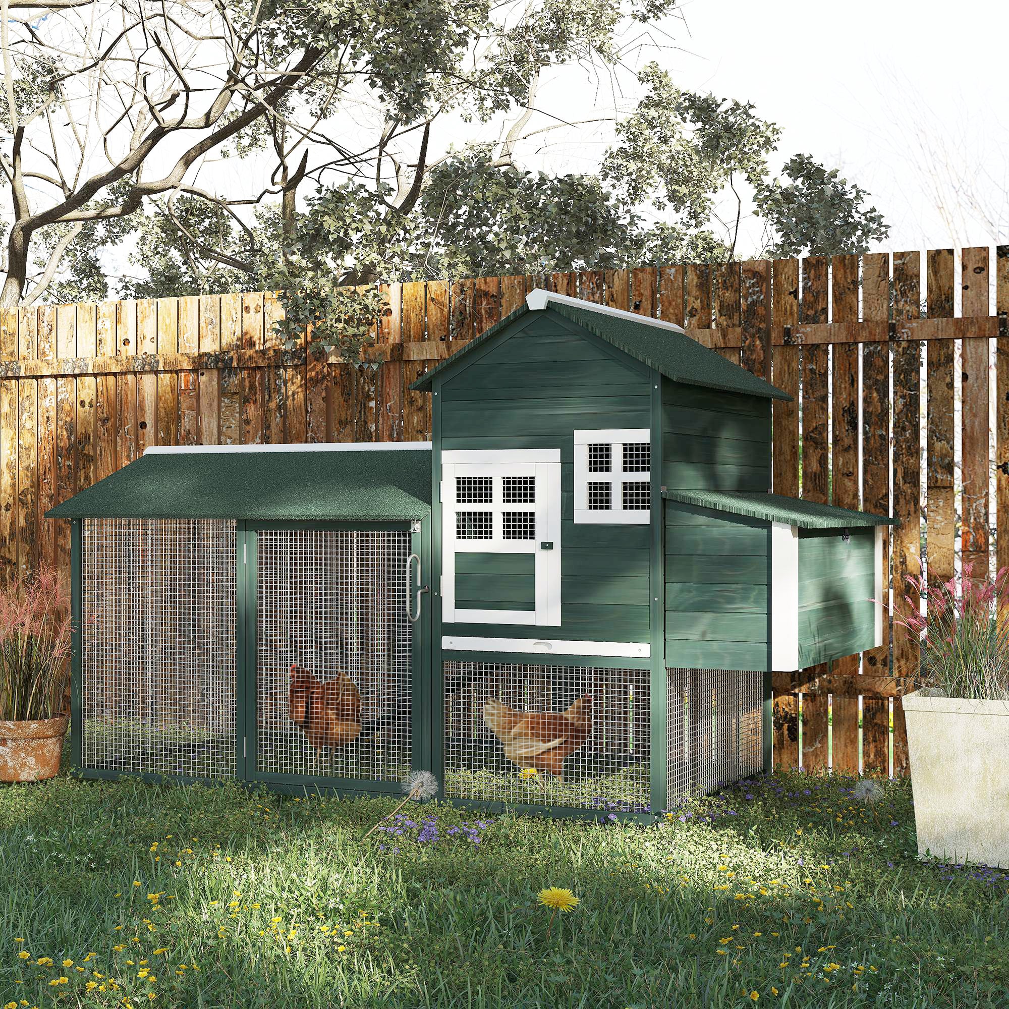 84" Chicken Coop Wooden Hen House Rabbit Hutch Poultry Cage Pen Outdoor Backyard with Nesting Box and Run, Green