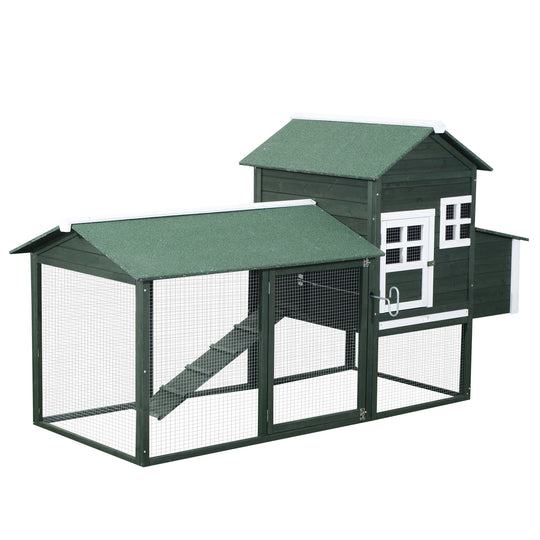 84" Chicken Coop Wooden Hen House Rabbit Hutch Poultry Cage Pen Outdoor Backyard with Nesting Box and Run, Green
