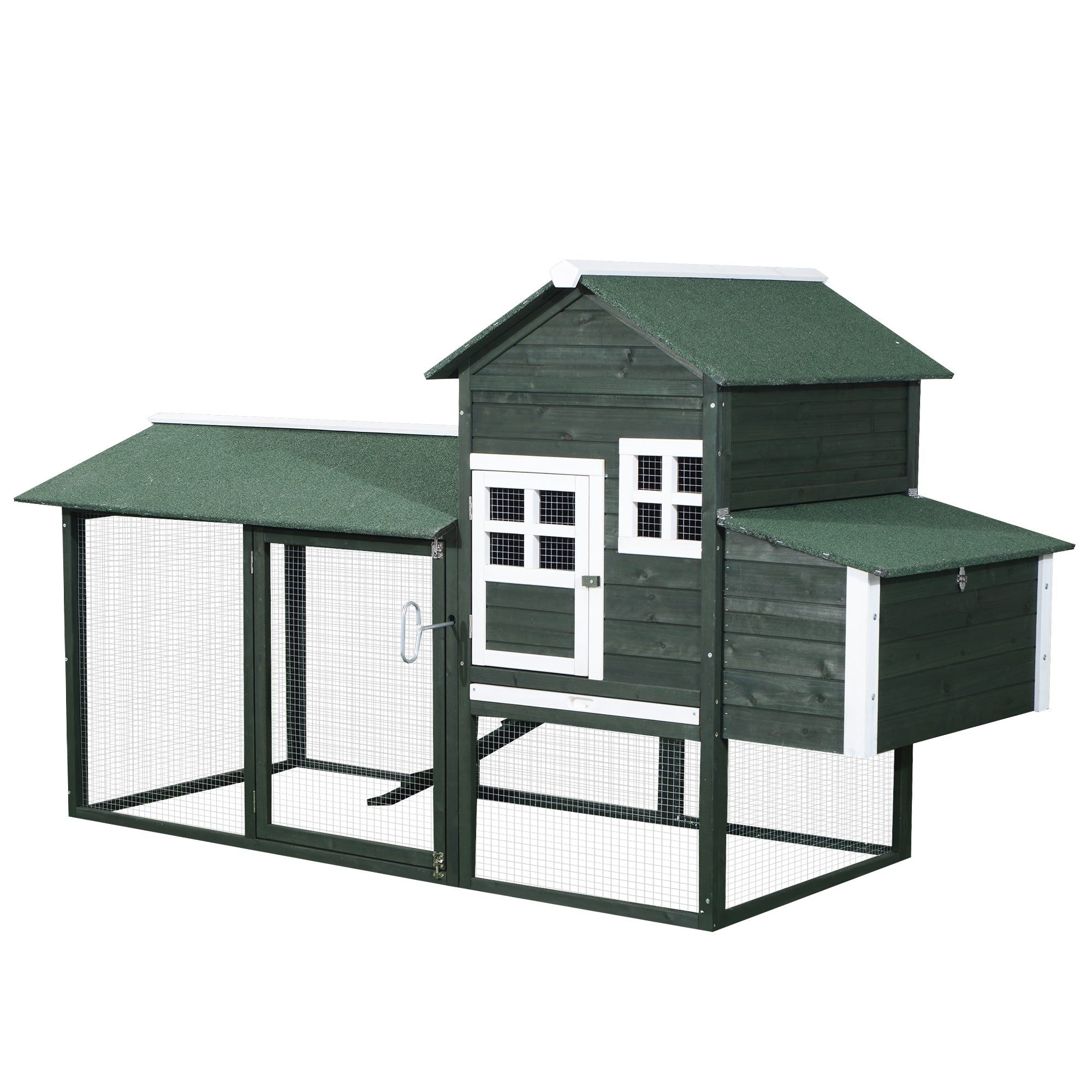 84" Chicken Coop Wooden Hen House Rabbit Hutch Poultry Cage Pen Outdoor Backyard with Nesting Box and Run, Green