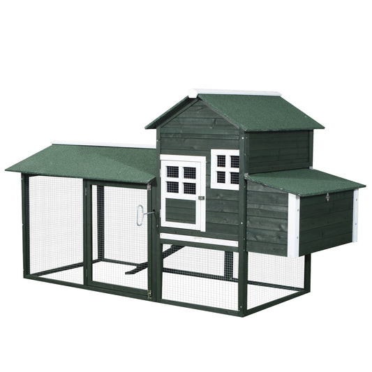 84" Chicken Coop Wooden Hen House Rabbit Hutch Poultry Cage Pen Outdoor Backyard with Nesting Box and Run, Green