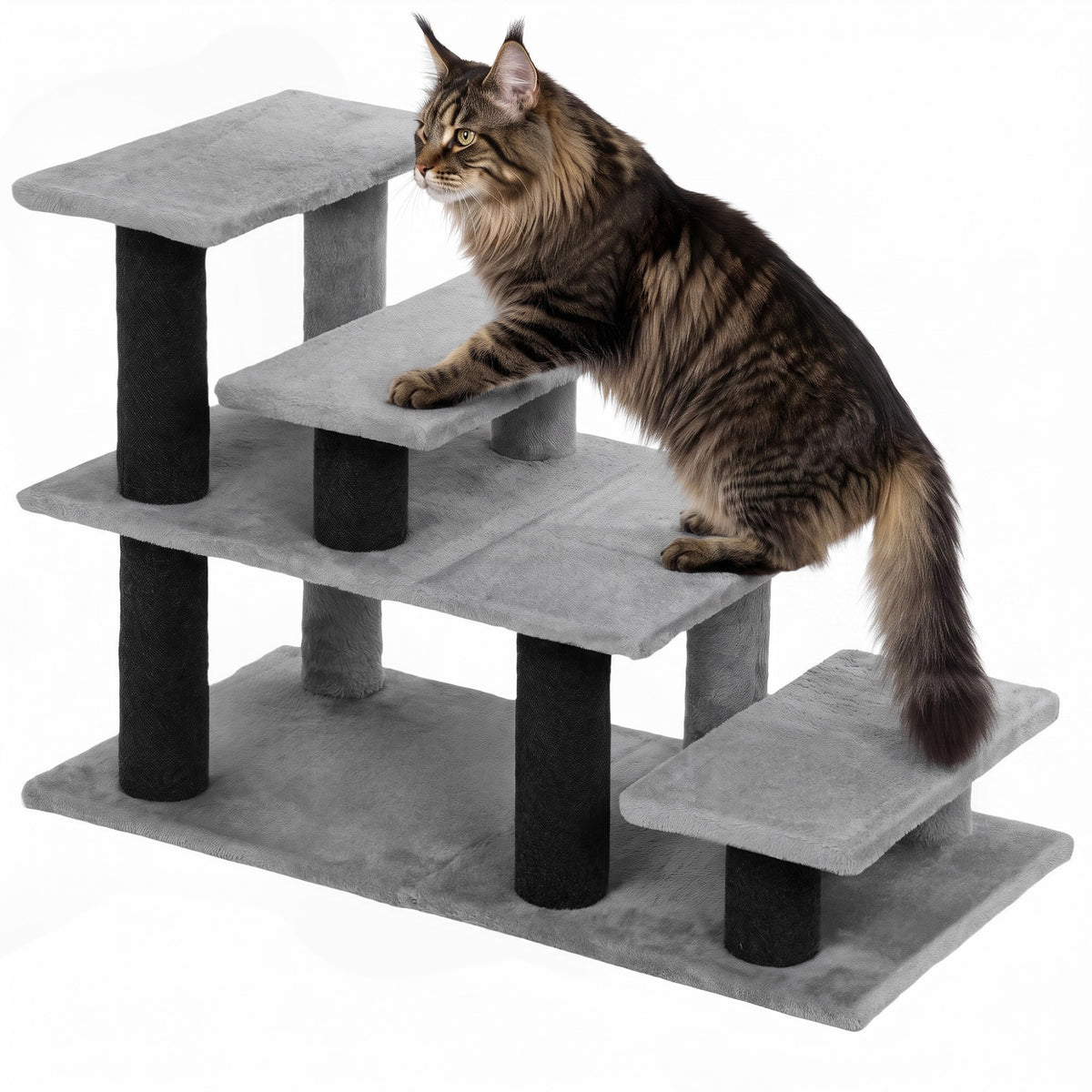 Pet Stairs, Cat Stairs with 2/3/4-Step Flexible Setup for Bed, Sofa, Pet Steps with Scratching Posts for Indoor Cats/Dogs to Climb High Bed and Couch, Gray