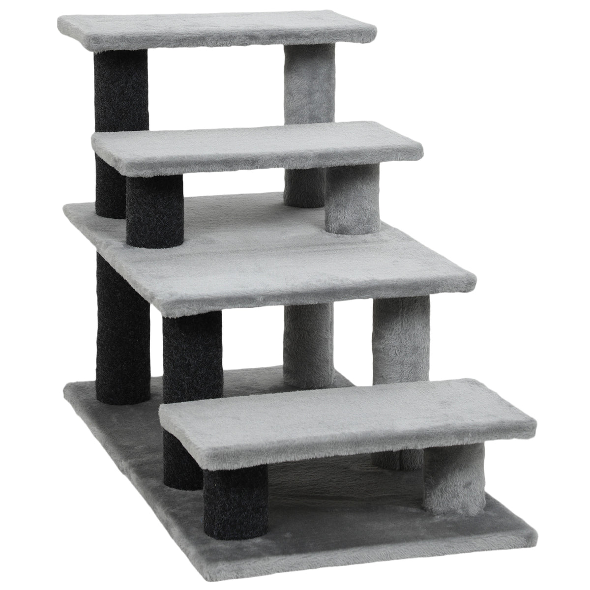 Pet Stairs, Cat Stairs with 2/3/4-Step Flexible Setup for Bed, Sofa, Pet Steps with Scratching Posts for Indoor Cats/Dogs to Climb High Bed and Couch, Gray