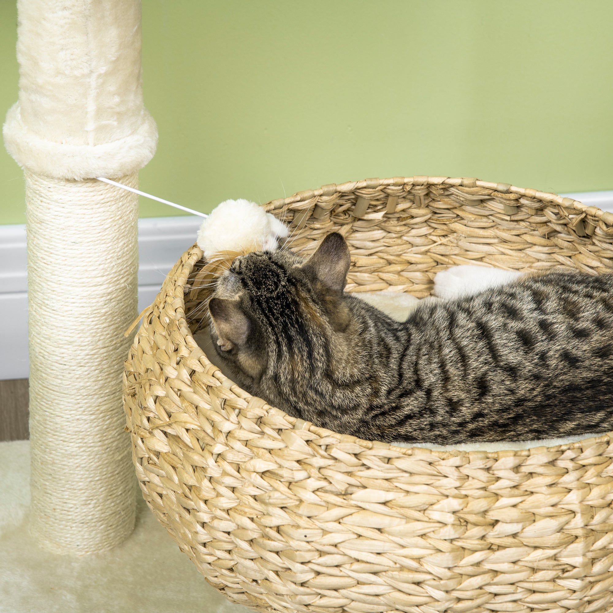 28" Cat Tree with Scratching Post, Cat Tower for Indoor Cats with Double Beds, Beige