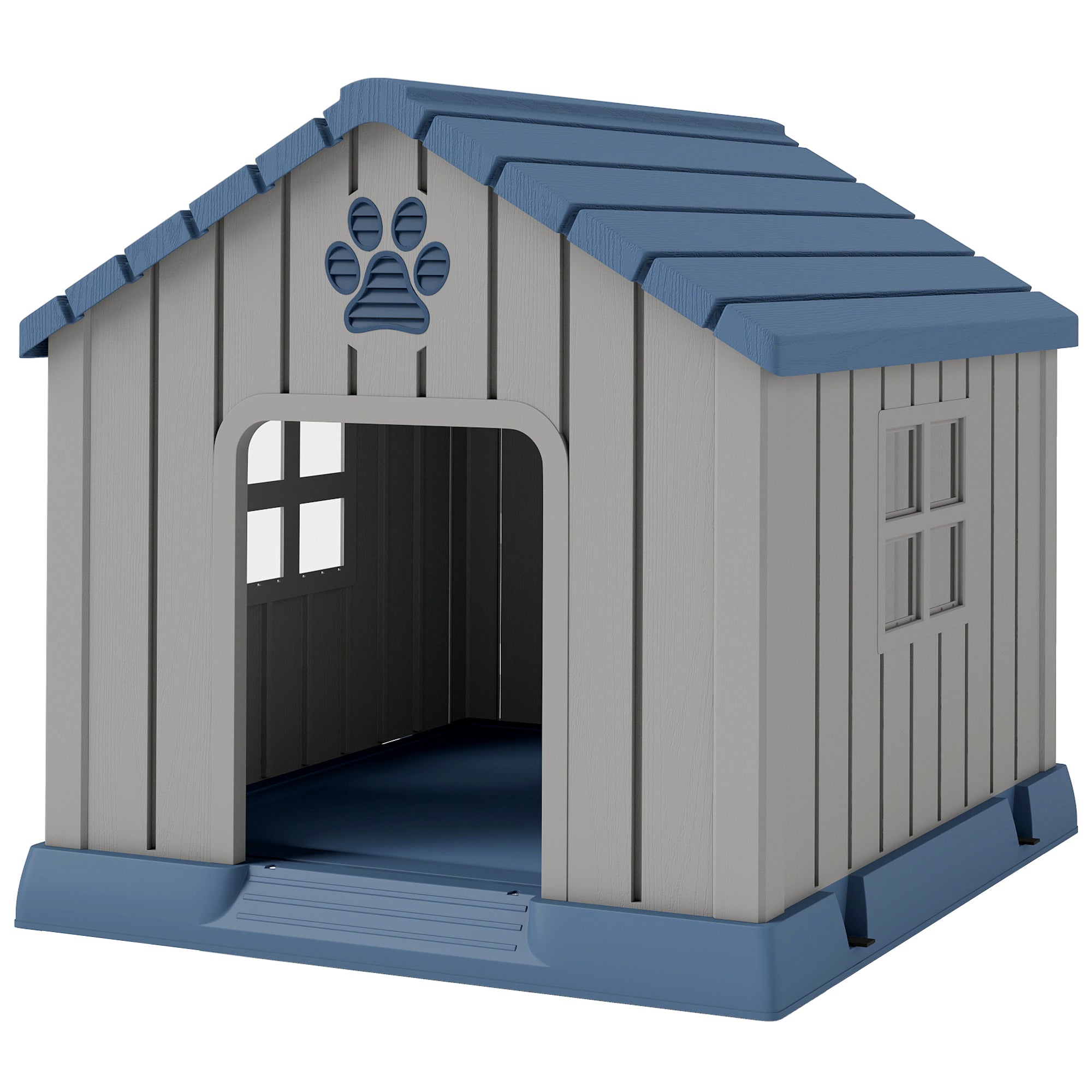 Dog Kennel Outdoor for Medium Dogs, Waterproof Plastic Dog House for Garden, Patio, Indoor Outdoor Pet Shelter with Elevated Base, 85 x 79 x 82 cm, Grey