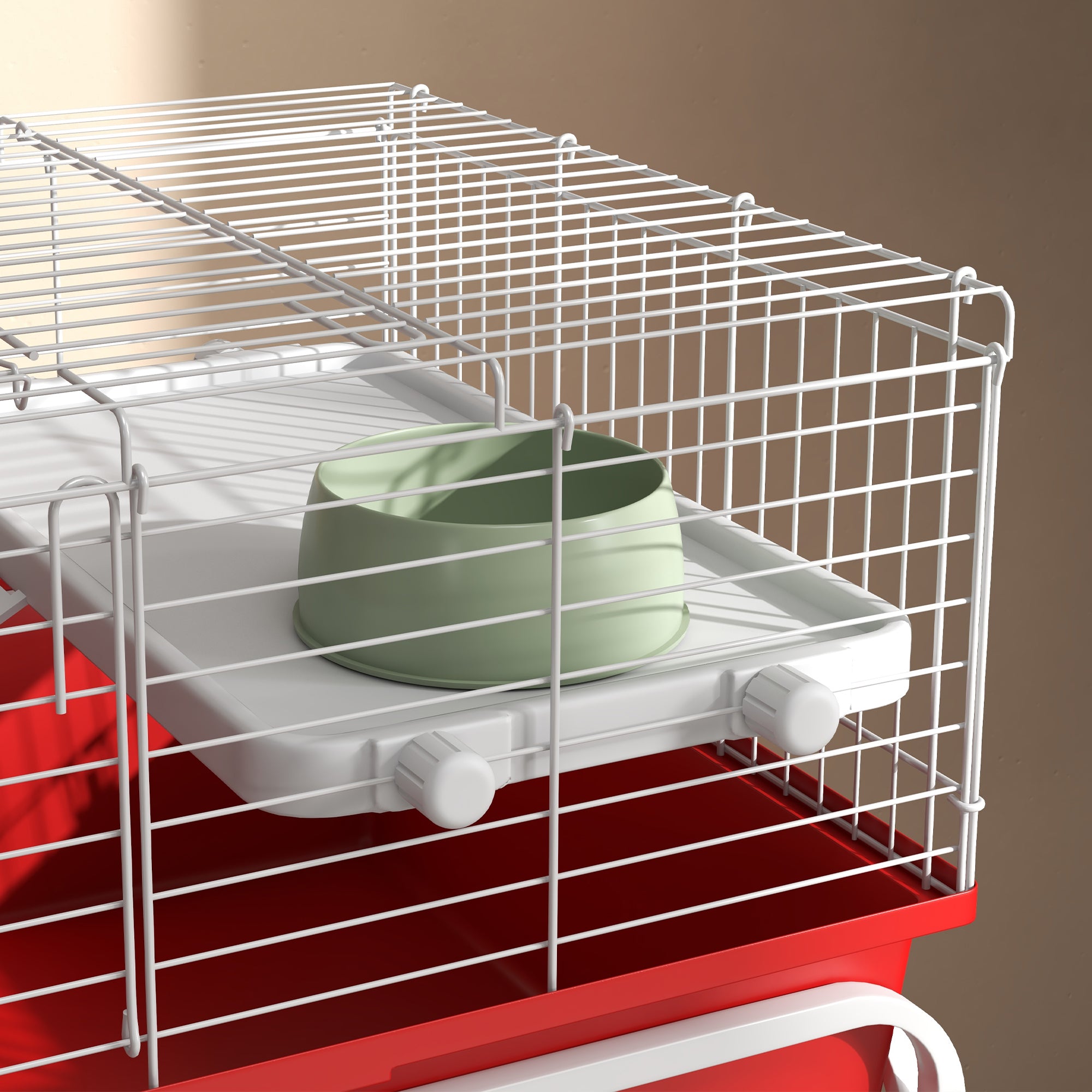 PawHut Two- Story Small Animal Cage Removable from Stand, Guinea Pig Cage, Hedgehog Cage, Chinchilla Cage, Ferret, with Shelf & Wheels, Pet Habitat, 33" x 18.5" x 35" , Red