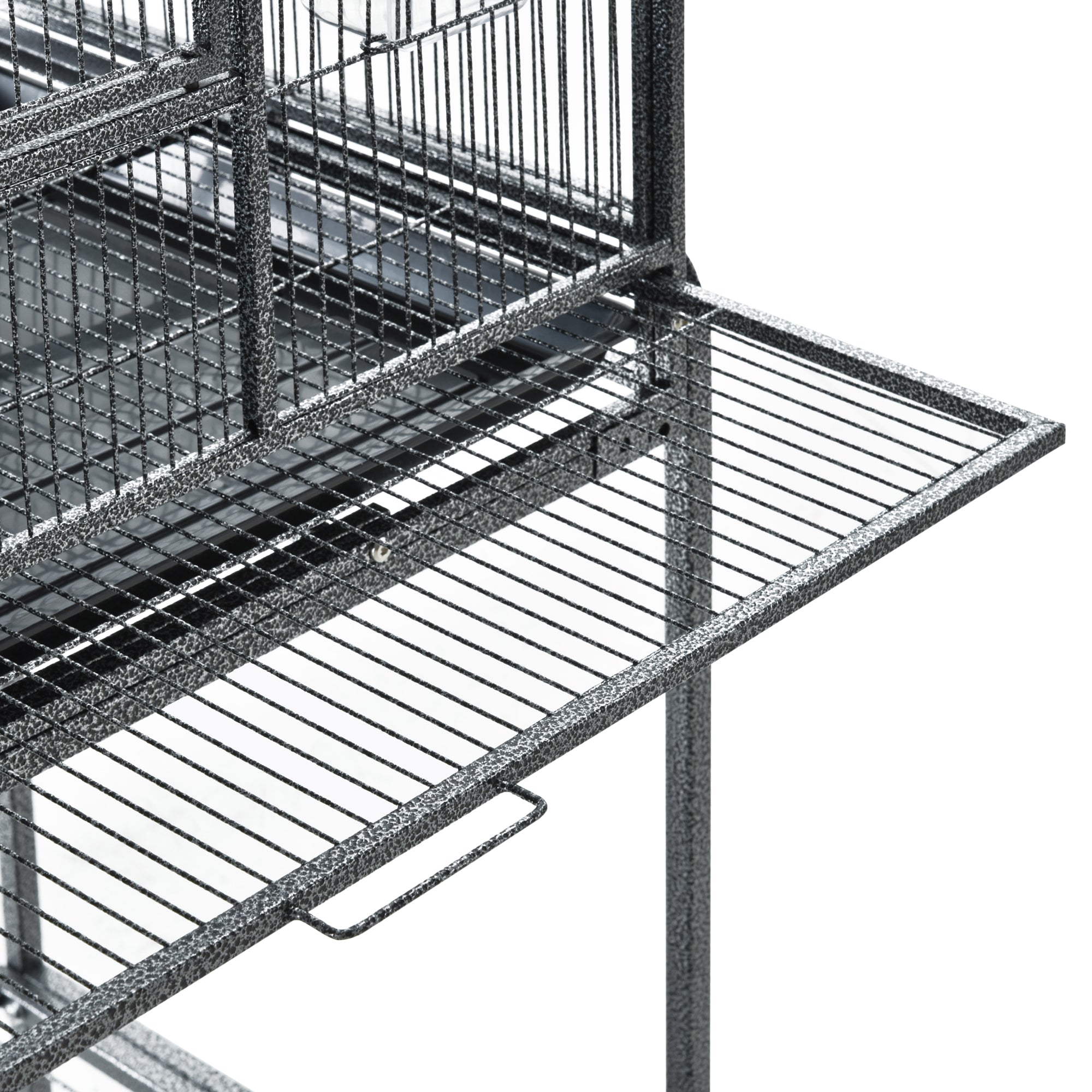 30" Rolling Metal Bird Cage Feeder with Detachable Rolling Stand, Storage Shelf, Wood Perch & Food Container