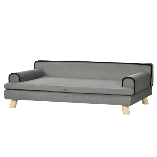 Dog Sofa with Legs Water-resistant Fabric, Pet Chair Bed for Large, Medium Dogs, Grey, 100 x 62 x 32 cm