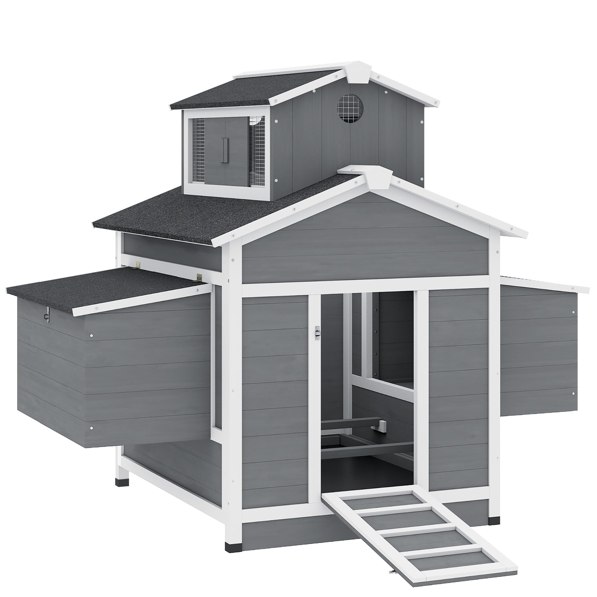 Chicken Coop for 2 Chickens, Wooden Hen House with Nesting Box, Pull-Out Tray, Ventilation Windows, Poultry Hutch Rabbit Cage with Waterproof Roof, Roosting Bars and Ramp