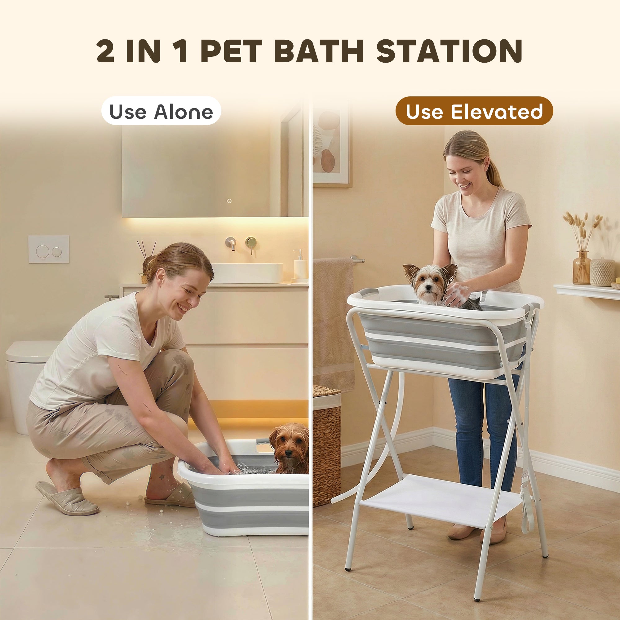 2 in 1 Dog Bath Tub, Dog Washing Station for Bathing and Grooming, Elevated Shower Bath Tub, Collapsible Foldable Portable Bathtub for Small Dogs Puppy Cats Pet, Indoor and Outdoor