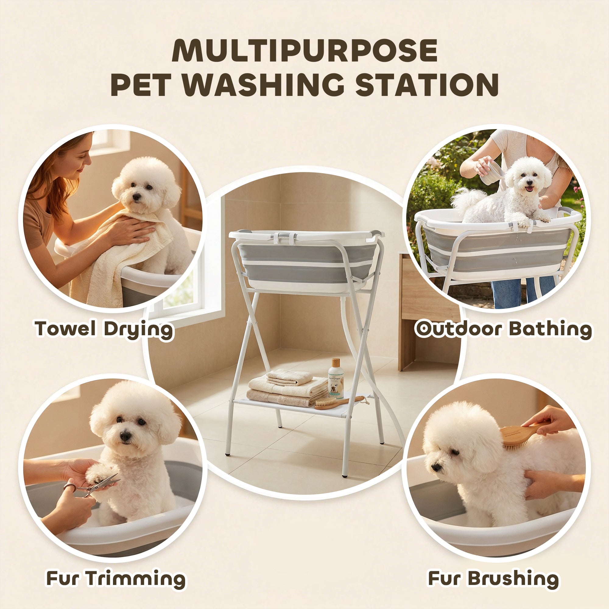 2 in 1 Dog Bath Tub, Dog Washing Station for Bathing and Grooming, Elevated Shower Bath Tub, Collapsible Foldable Portable Bathtub for Small Dogs Puppy Cats Pet, Indoor and Outdoor