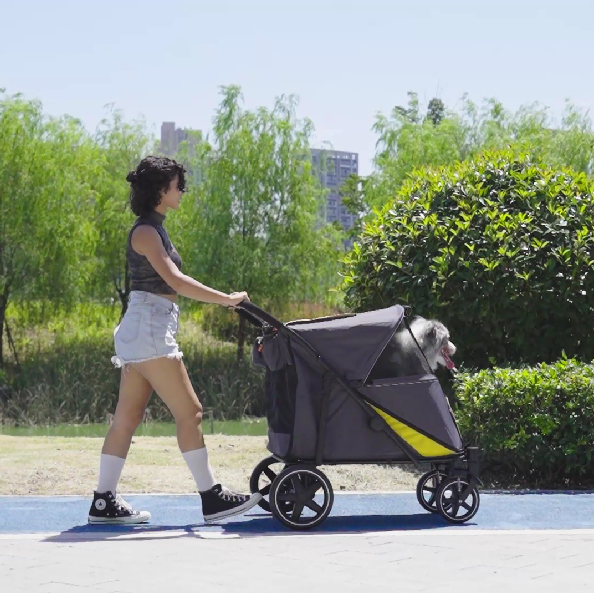 Dog Stroller Pet Pushchair Buggy with Adjustable Canopy for Medium and Large Dogs, Dark Grey