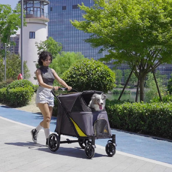 Dog Stroller Pet Pushchair Buggy with Adjustable Canopy for Medium and Large Dogs, Dark Grey