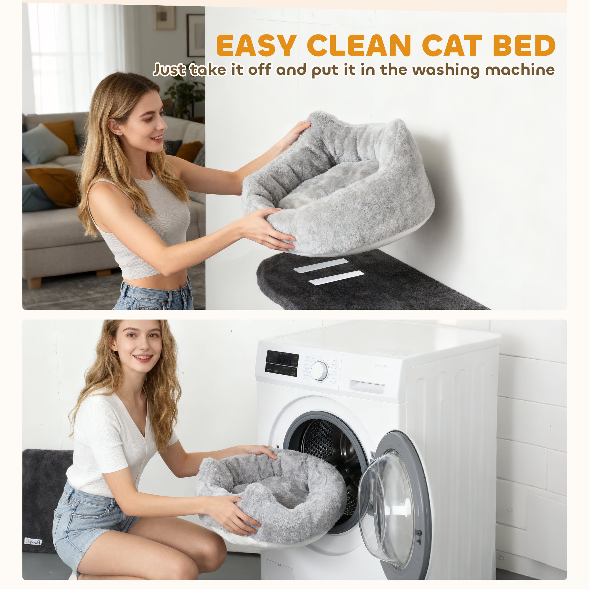 Cat Wall Shelves, 4 Pcs Cat Wall Furniture Climber Set with Scratching Post & Pad, Condo, Hammock, Bed, Step, Hanging Pompoms, Perches, for Kitty Climbing, Sleeping, Playing