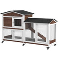 Load image into Gallery viewer, Rabbit Hutch Outdoor with Run Guinea Pig Hutch 2-Tier Bunny Cage w/ Wheels No-Leak Plastic Tray 157.4 x 53 x 99.5 cm - Brown
