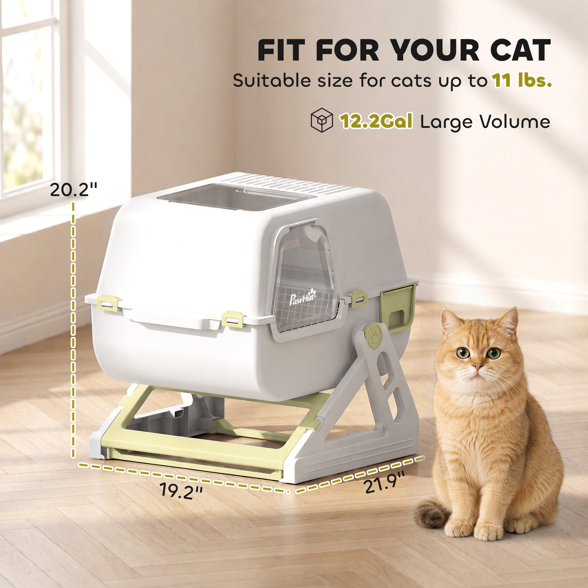Cat Litter Box with Lid, Enclosed Cat Litter Box with Deodorization Bag & Drawer Pan, High Sides & Flip-to-Clean, Multi-Entry Design, Odor Control, Yellow