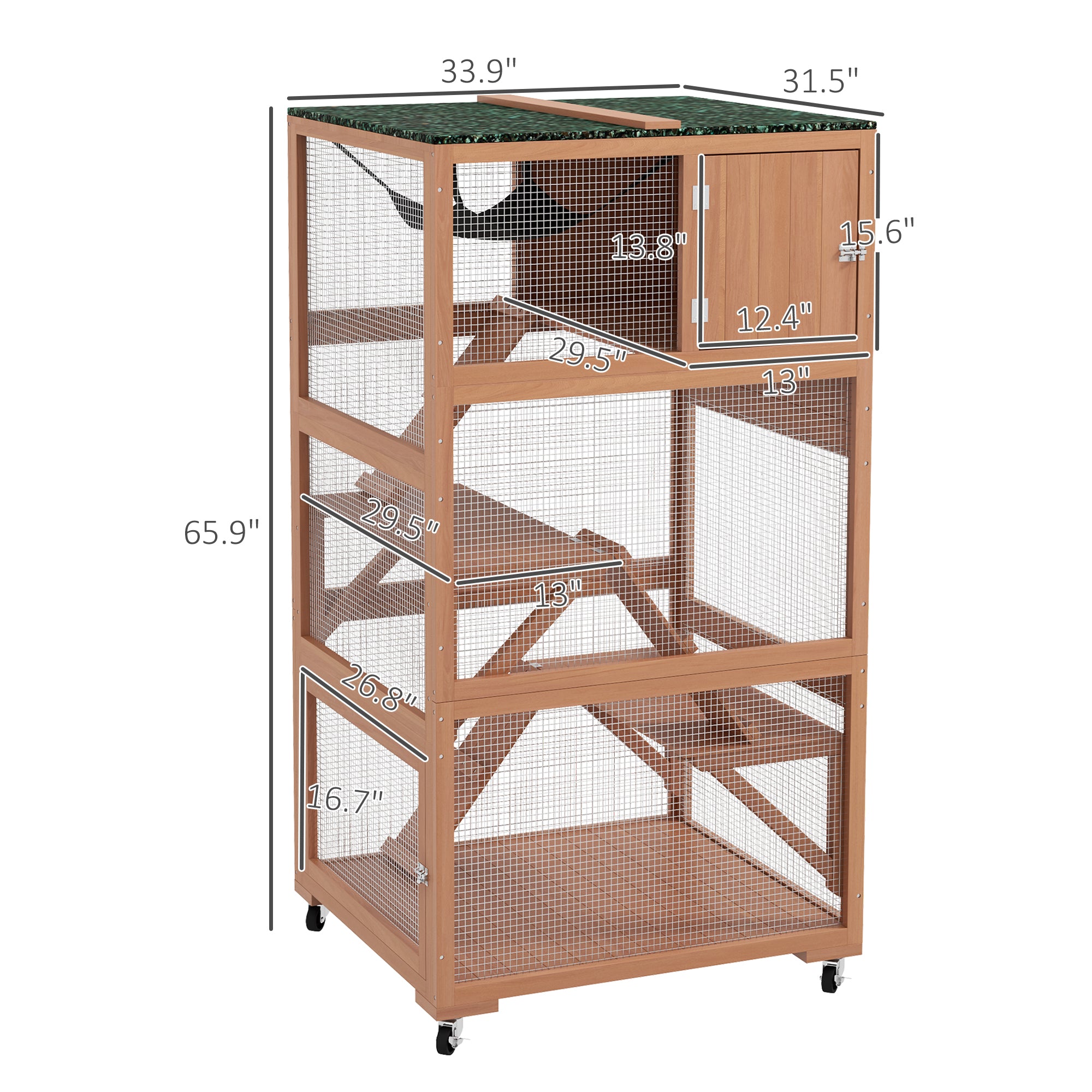 PawHut Catio, Outdoor Cat Enclosure House, Wooden Feral Cat Shelter on Wheels, Cat Cage with Hammock, Platforms Ramps, and Weather Protection Asphalt Roof, 34", Orange