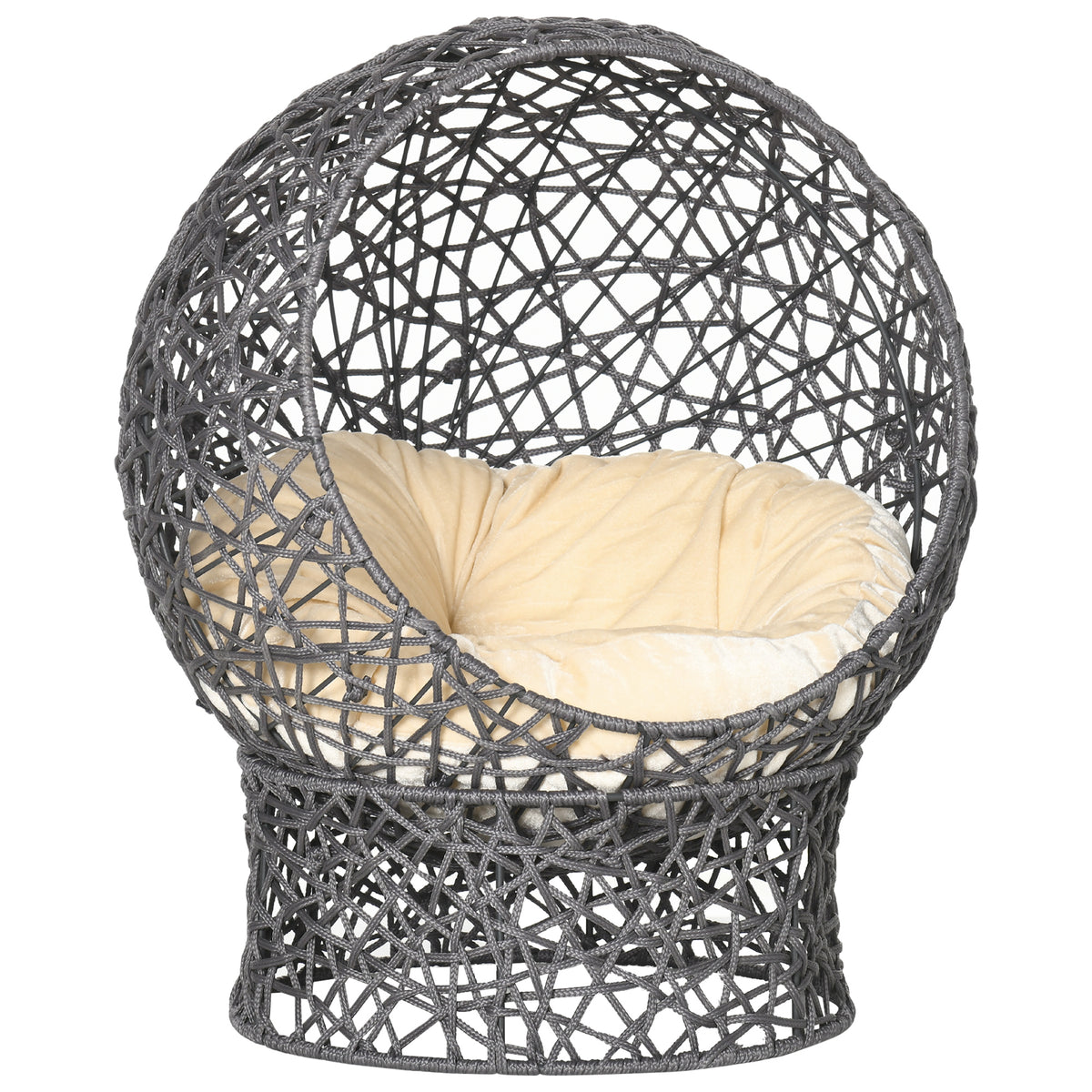 Cat Bed, Elevated Rope Weave Cat Egg Chair with Cushion, Handwoven Kitty House with Stand for Indoor Kittens, Violet