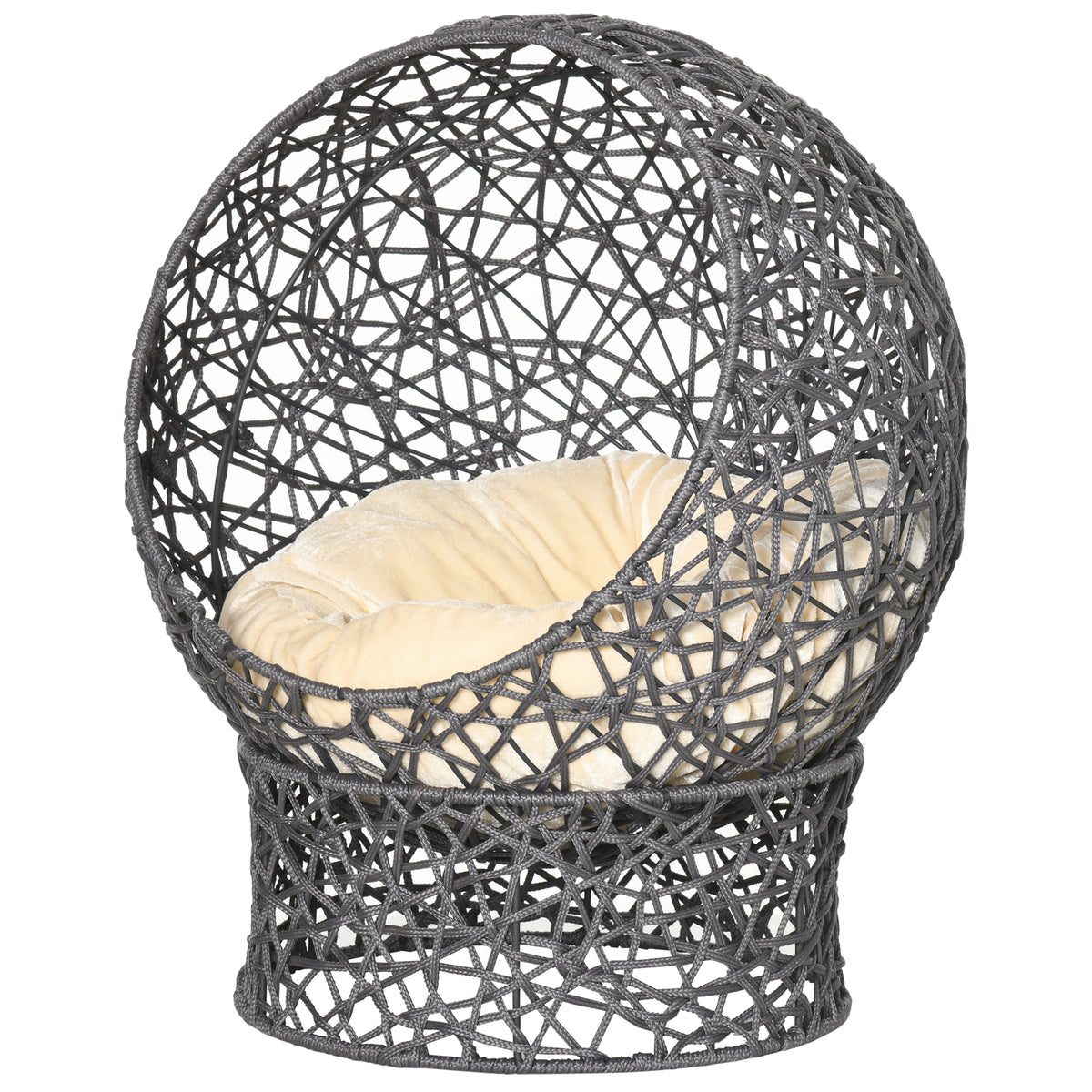 Cat Bed, Elevated Rope Weave Cat Egg Chair with Cushion, Handwoven Kitty House with Stand for Indoor Kittens, Violet
