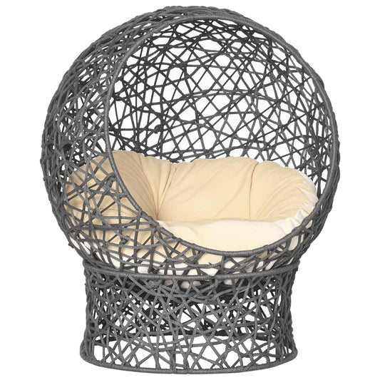 Cat Bed, Elevated Rope Weave Cat Egg Chair with Cushion, Handwoven Kitty House with Stand for Indoor Kittens, Violet