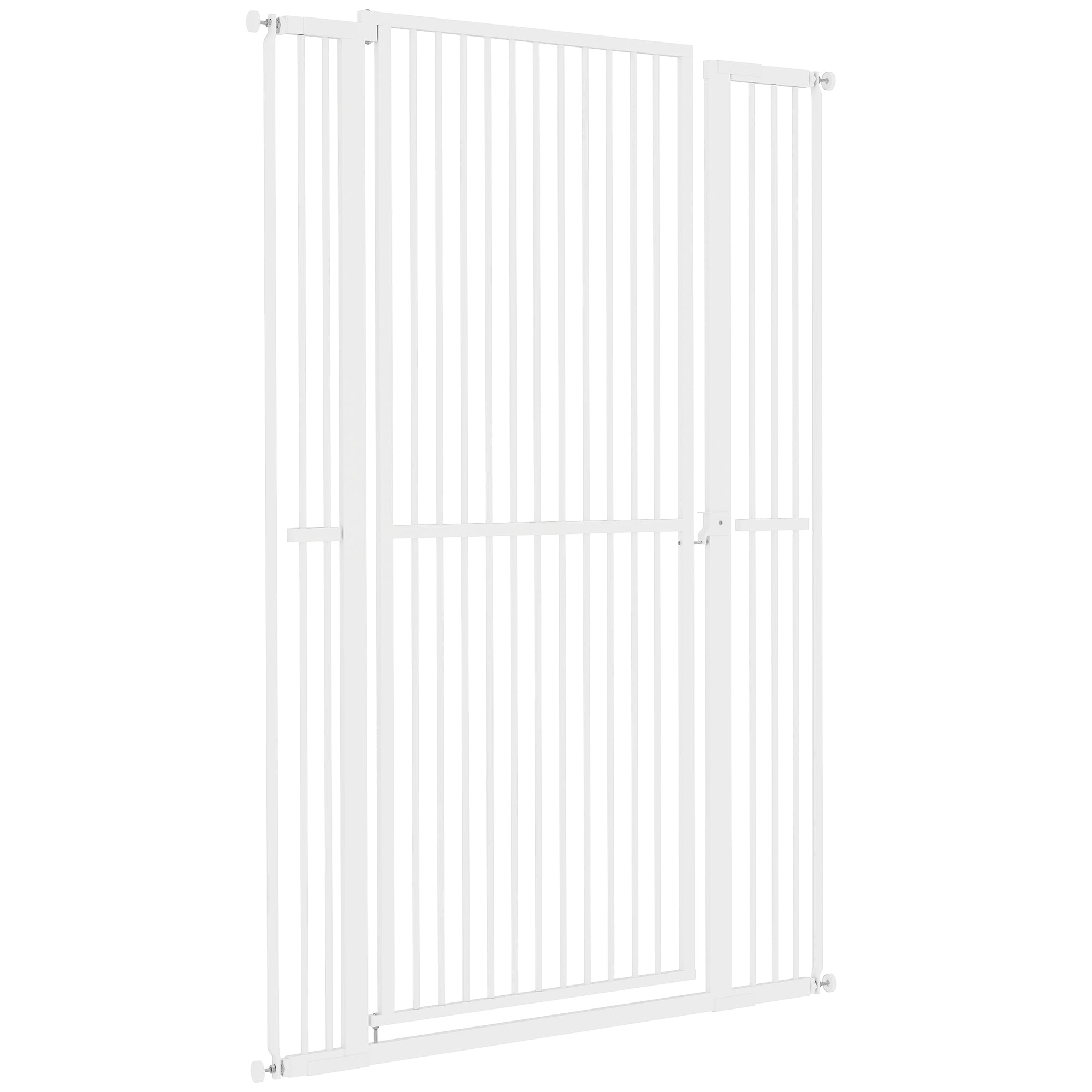 59"H Extra Tall Cat Gate, 30"-41"W Steel Pet Gate for Doorway, Hallway, Pressure Mounted Kit No Drilling Dog Gate with 1.4" Extra Narrow Gap, 2.8" & 5.5" Extensions, White