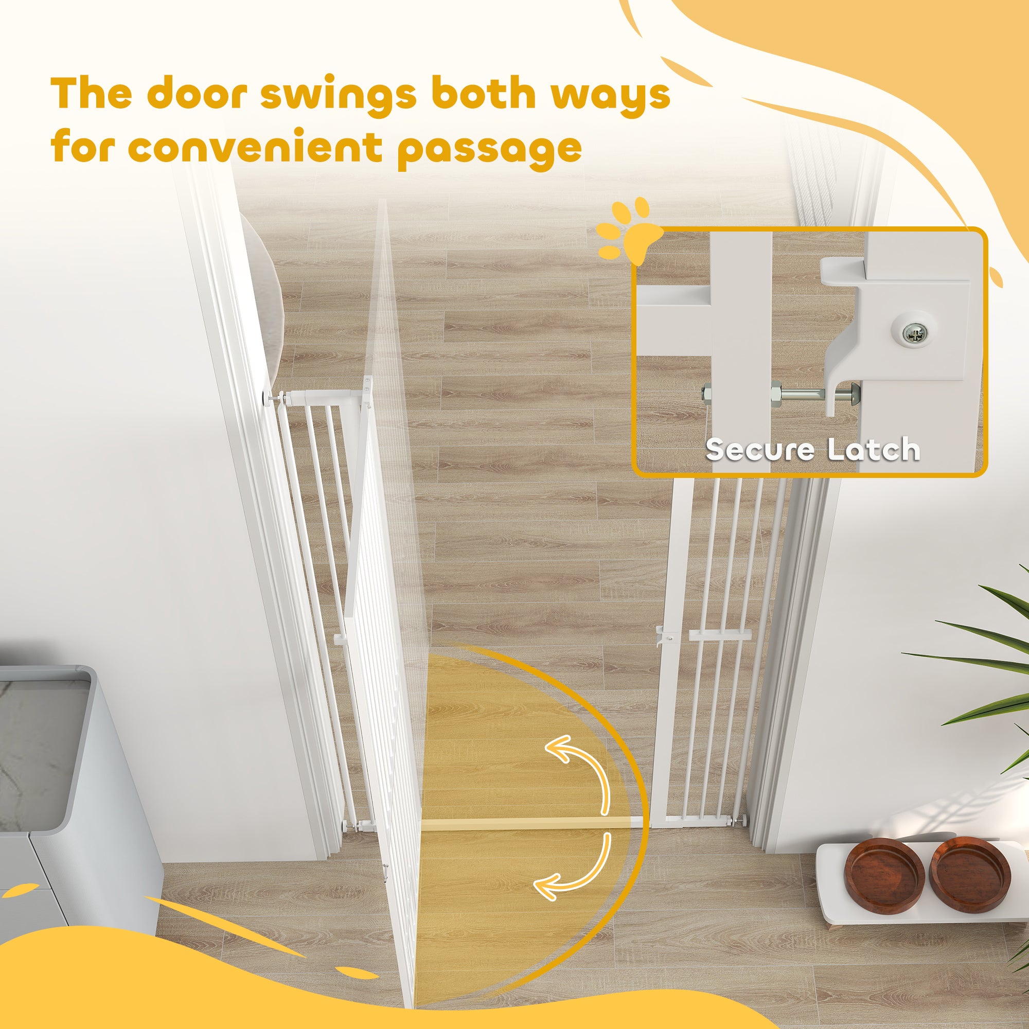 59"H Extra Tall Cat Gate, 30"-41"W Steel Pet Gate for Doorway, Hallway, Pressure Mounted Kit No Drilling Dog Gate with 1.4" Extra Narrow Gap, 2.8" & 5.5" Extensions, White